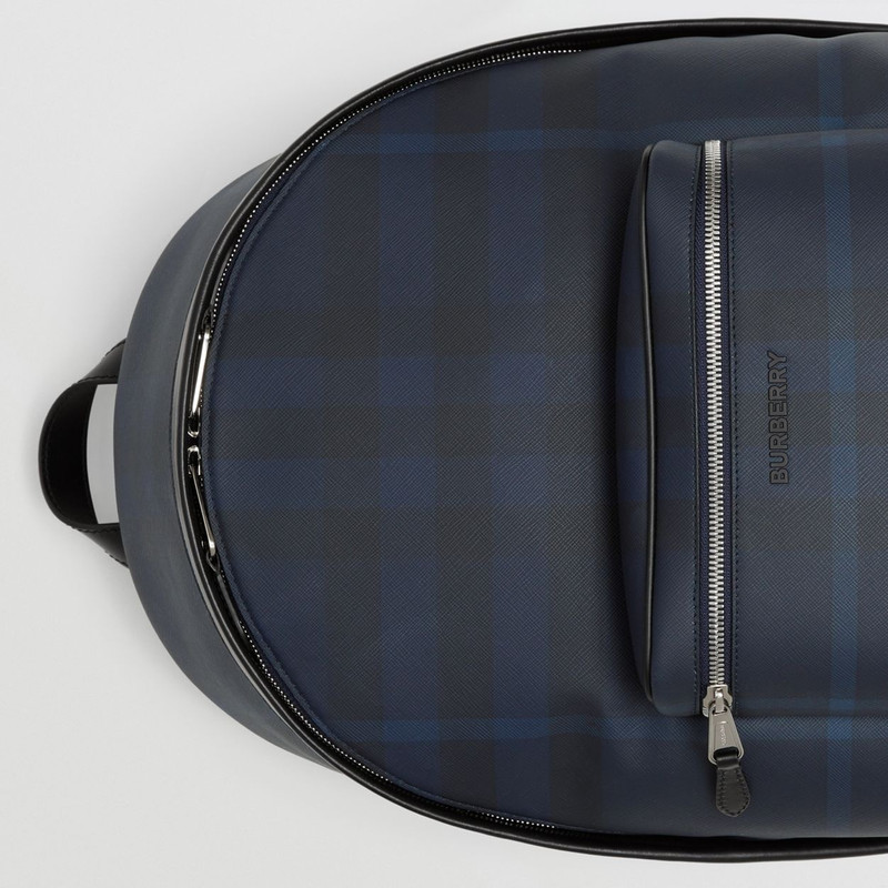 Exaggerated Check and Leather Backpack 2