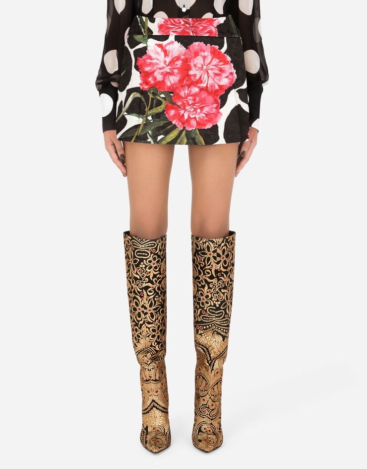 Carnation-print brocade miniskirt - 2