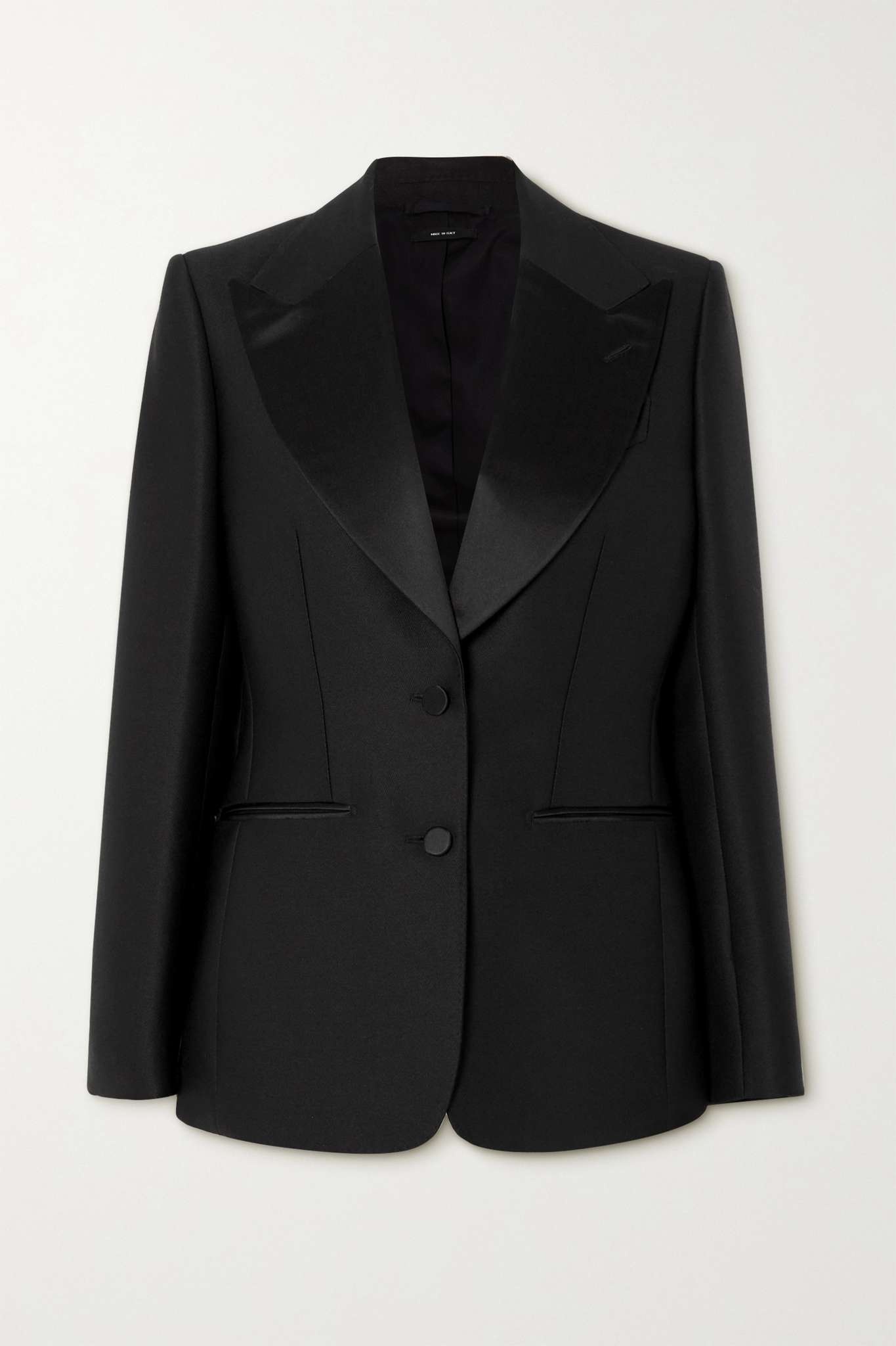 Silk satin-trimmed wool-gabardine blazer - 1