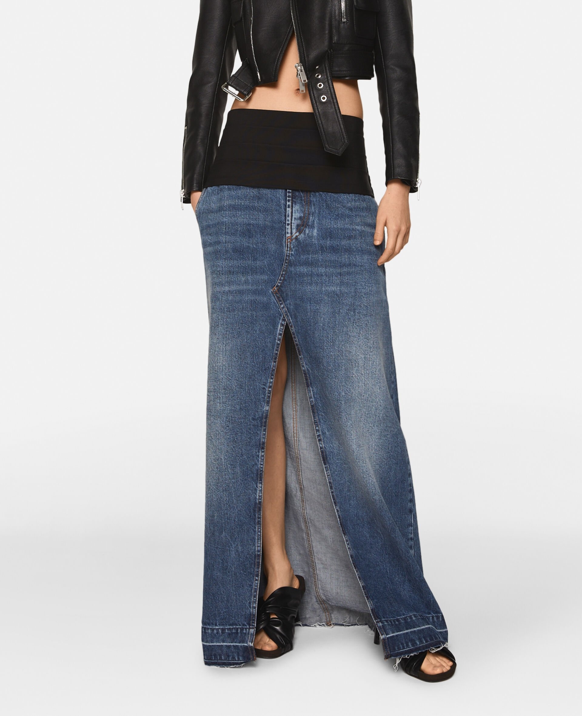 Tuxedo-Inspired Denim Midi-Skirt - 5