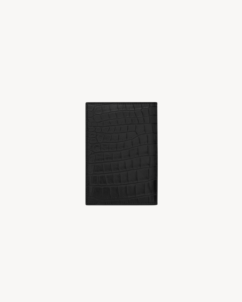SAINT LAURENT TINY CASSANDRE PASSPORT CASE IN CROCODILE-EMBOSSED LEATHER outlook