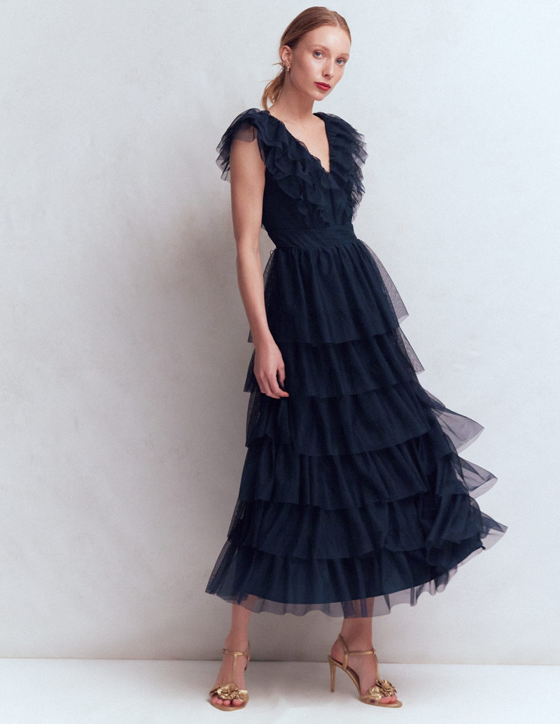 Ruffle Tulle Tiered Dress-Navy 3