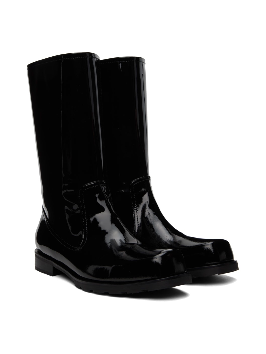 Black Enamel Combat Boots - 4