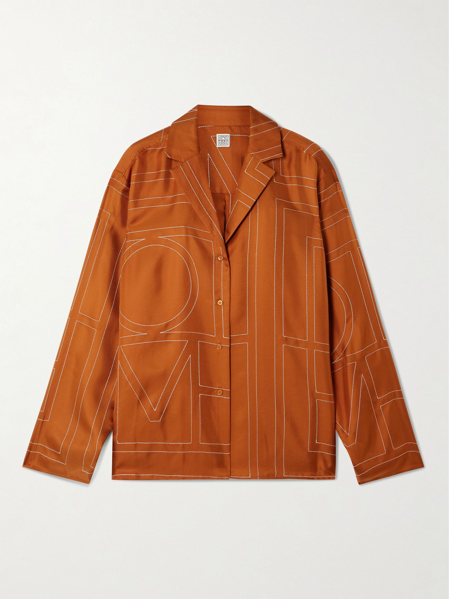 Embroidered silk-twill shirt Orange - 1
