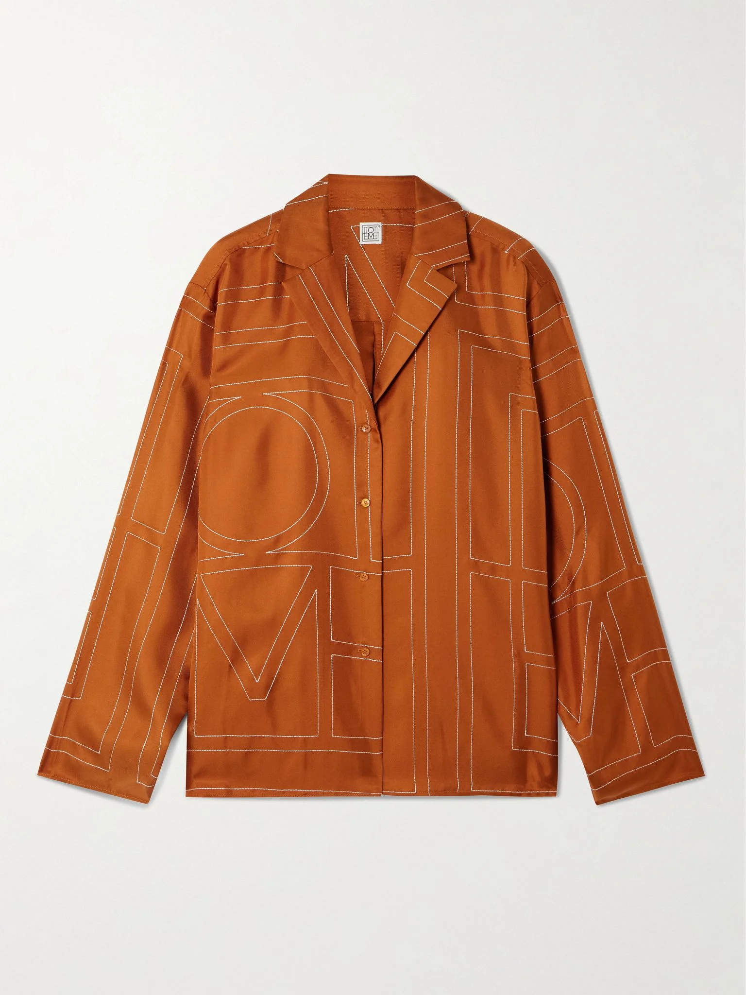 Embroidered silk-twill shirt Orange - 1