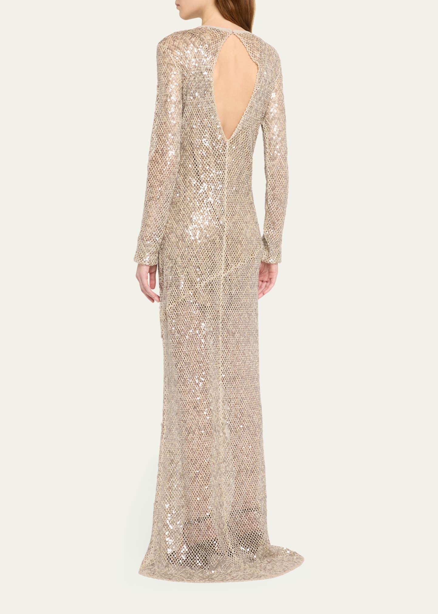 Paillette Net Knit Long-Sleeve Maxi Dress - 3