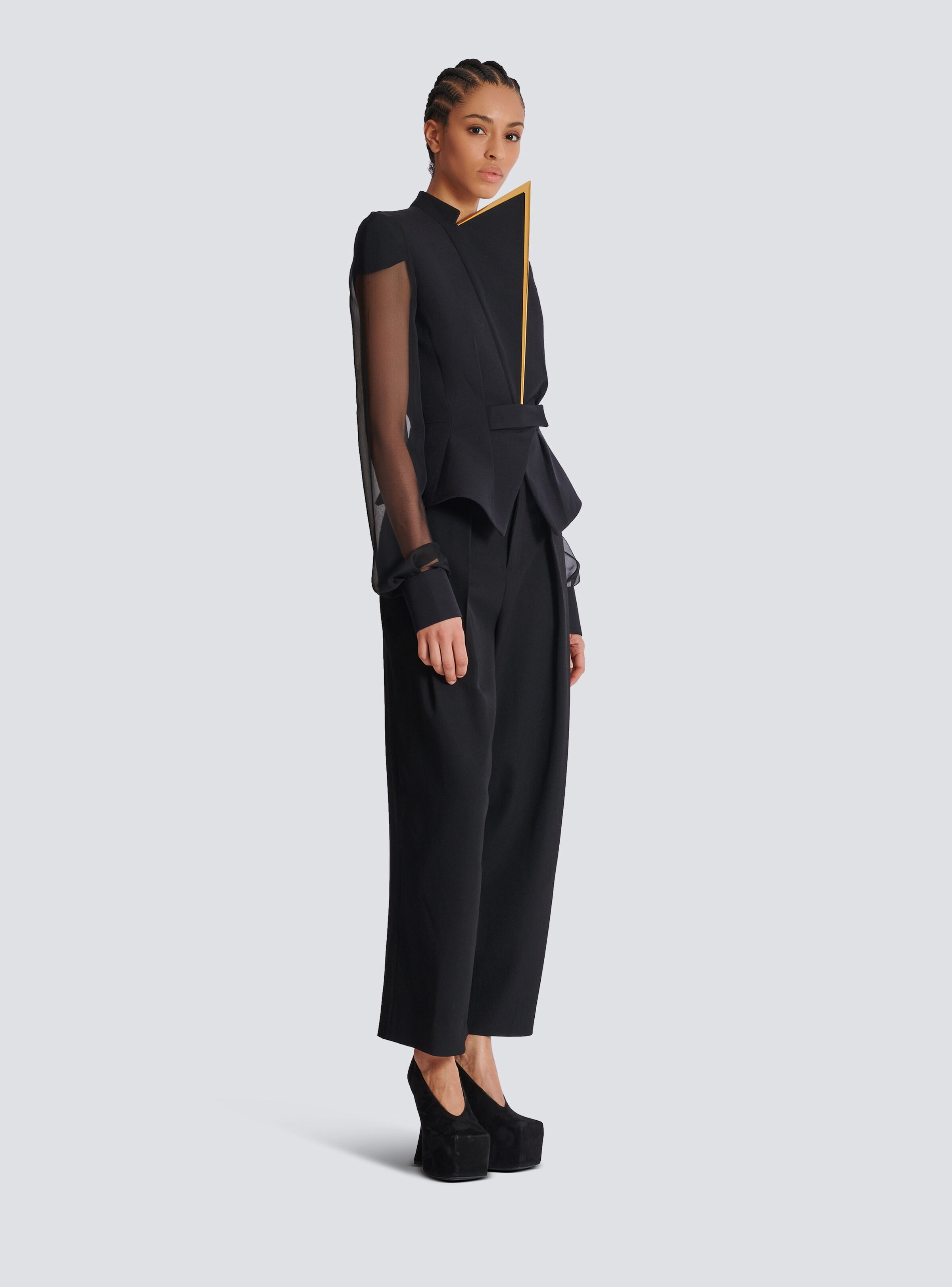 Grain de poudre and chiffon jacket - 3