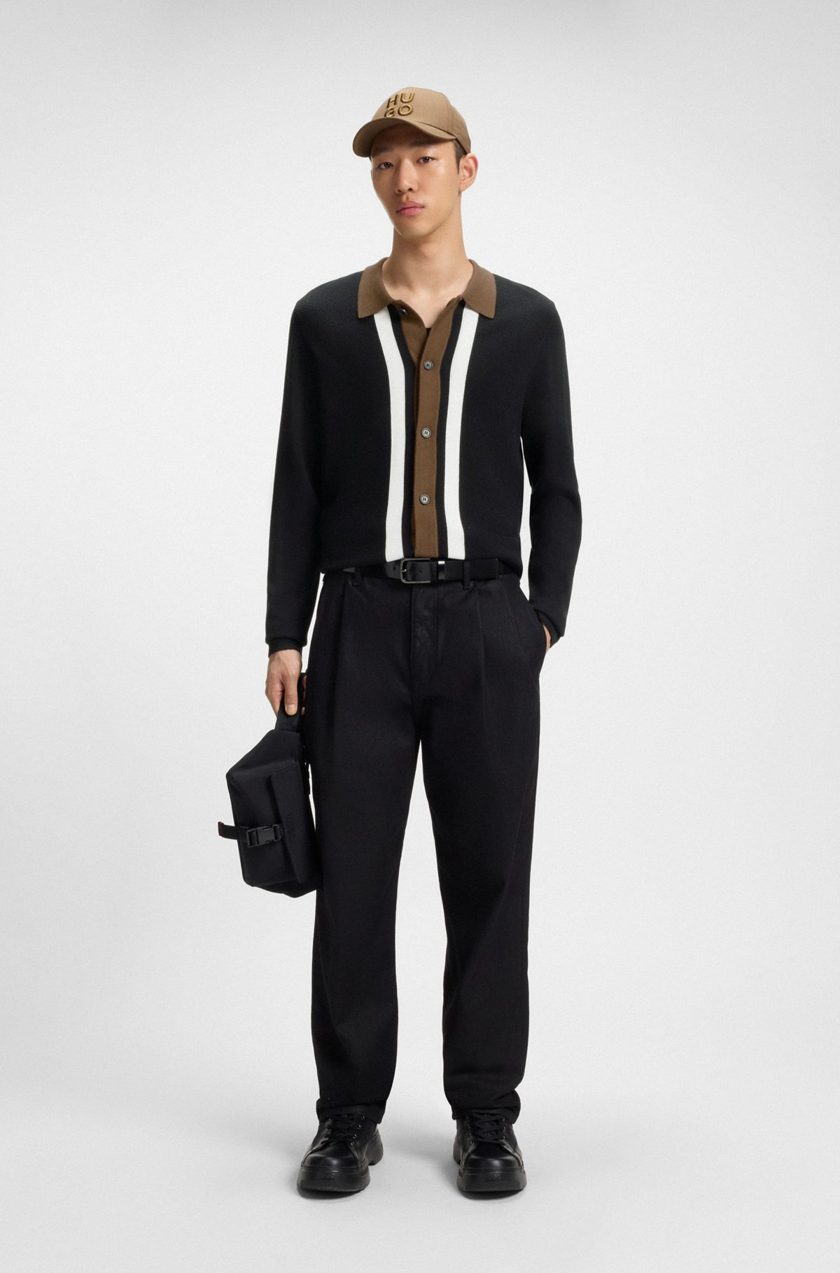 BUTTON-UP SWEATER WITH CONTRAST STRIPES - 4