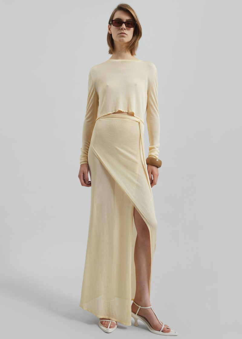 Alsen Thin Knit Wrap Skirt - Pale Yellow 1