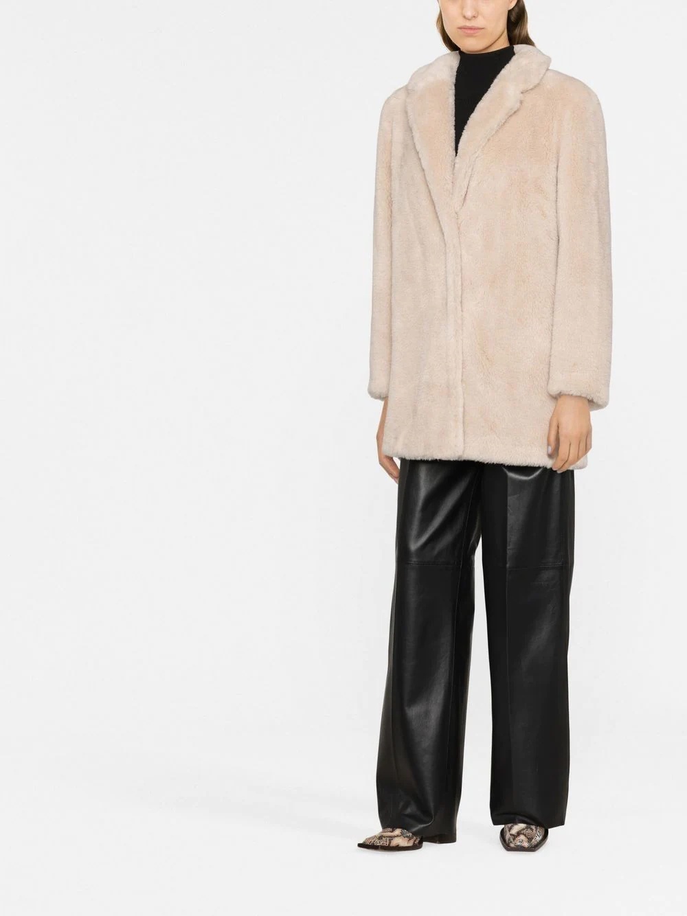 shearling-trim single-breasted coat - 2