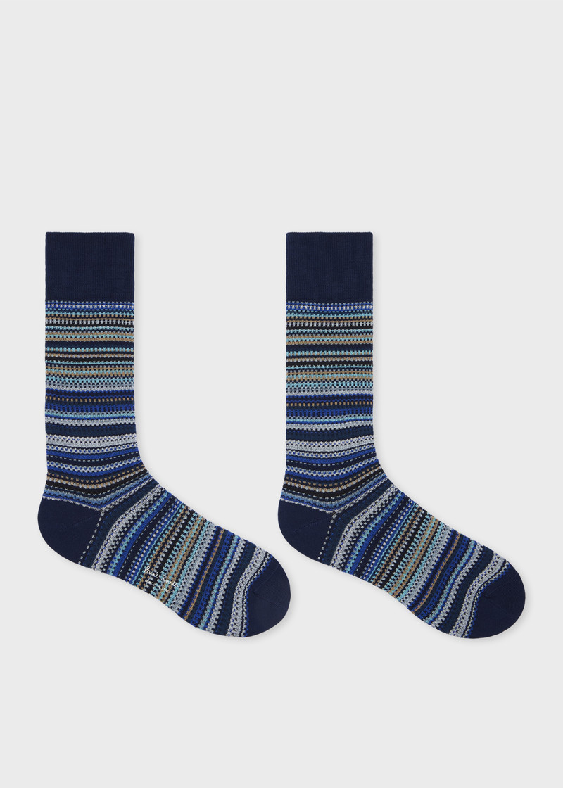 Paul Smith Navy Tonal Stripe Cotton-Blend Pique Socks outlook