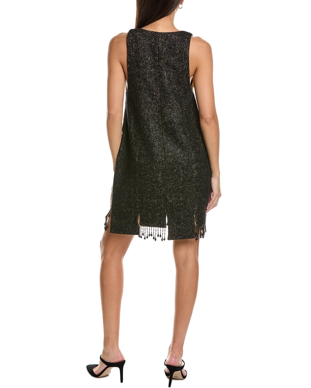 GANNI V-Neck Panel Wool-Blend Mini Dress - 2