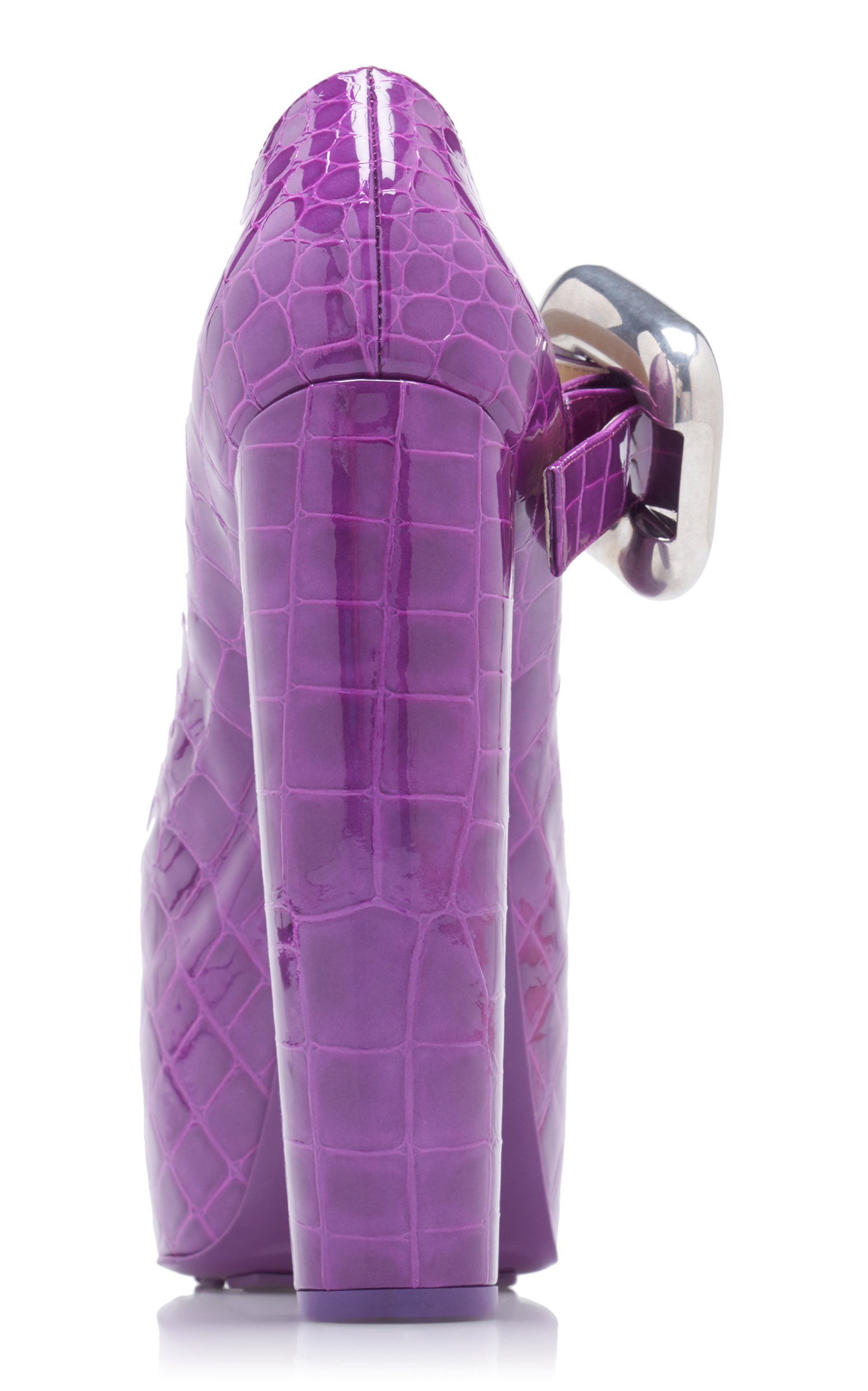 Croc-Embossed Leather Mary-Jane Platform Pumps fuchsia - 5