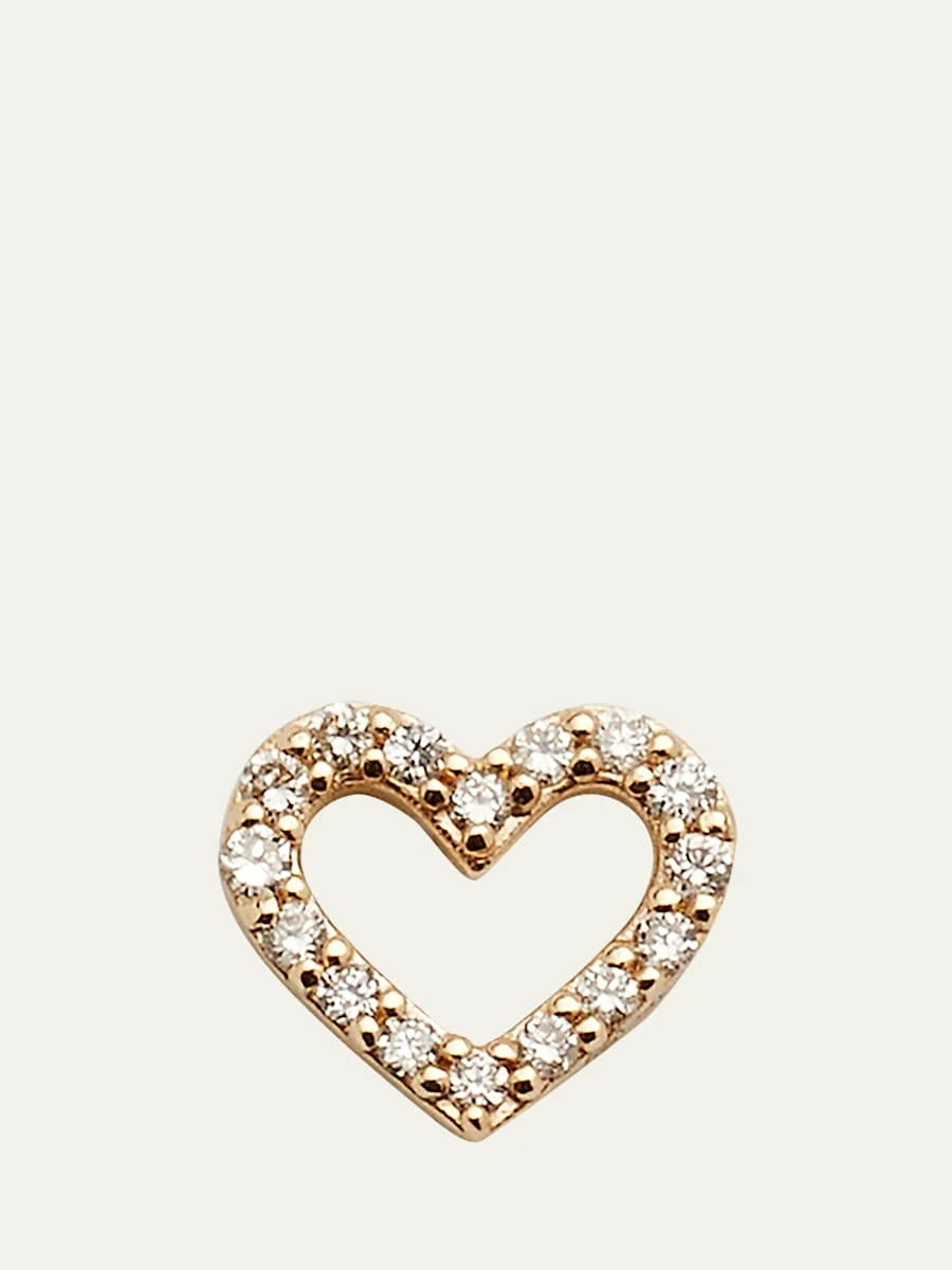 14K Small Open Heart Stud Earring with Diamonds, Single - 1