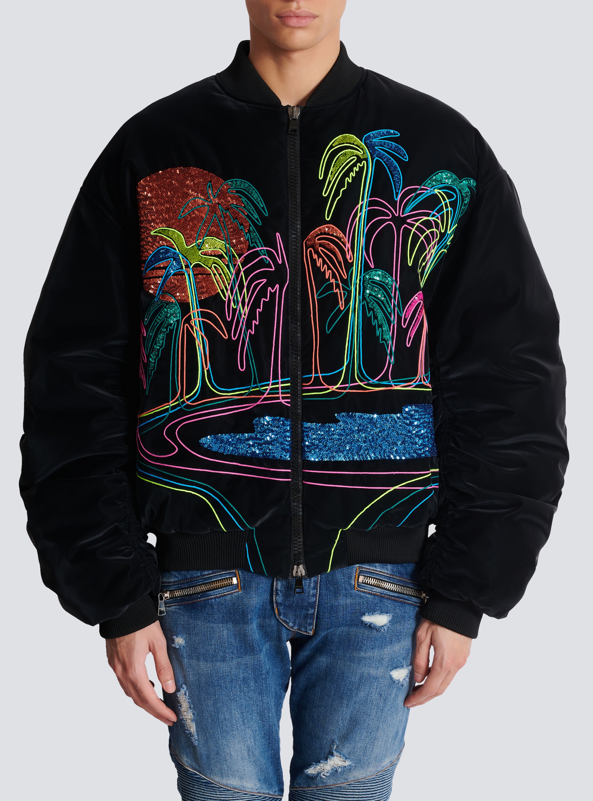 Bomber jacket with palm tree embroidery - 5