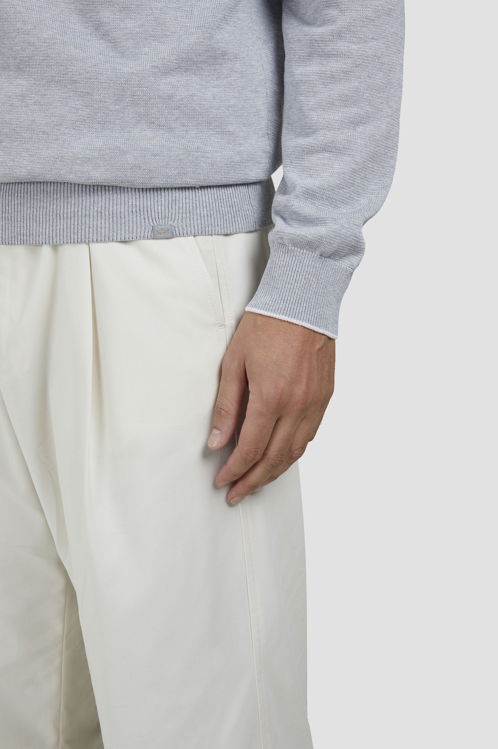 CREW NECK SWEATER IN COTTON AND SILK WITH CONTRASTING TRIM - 5