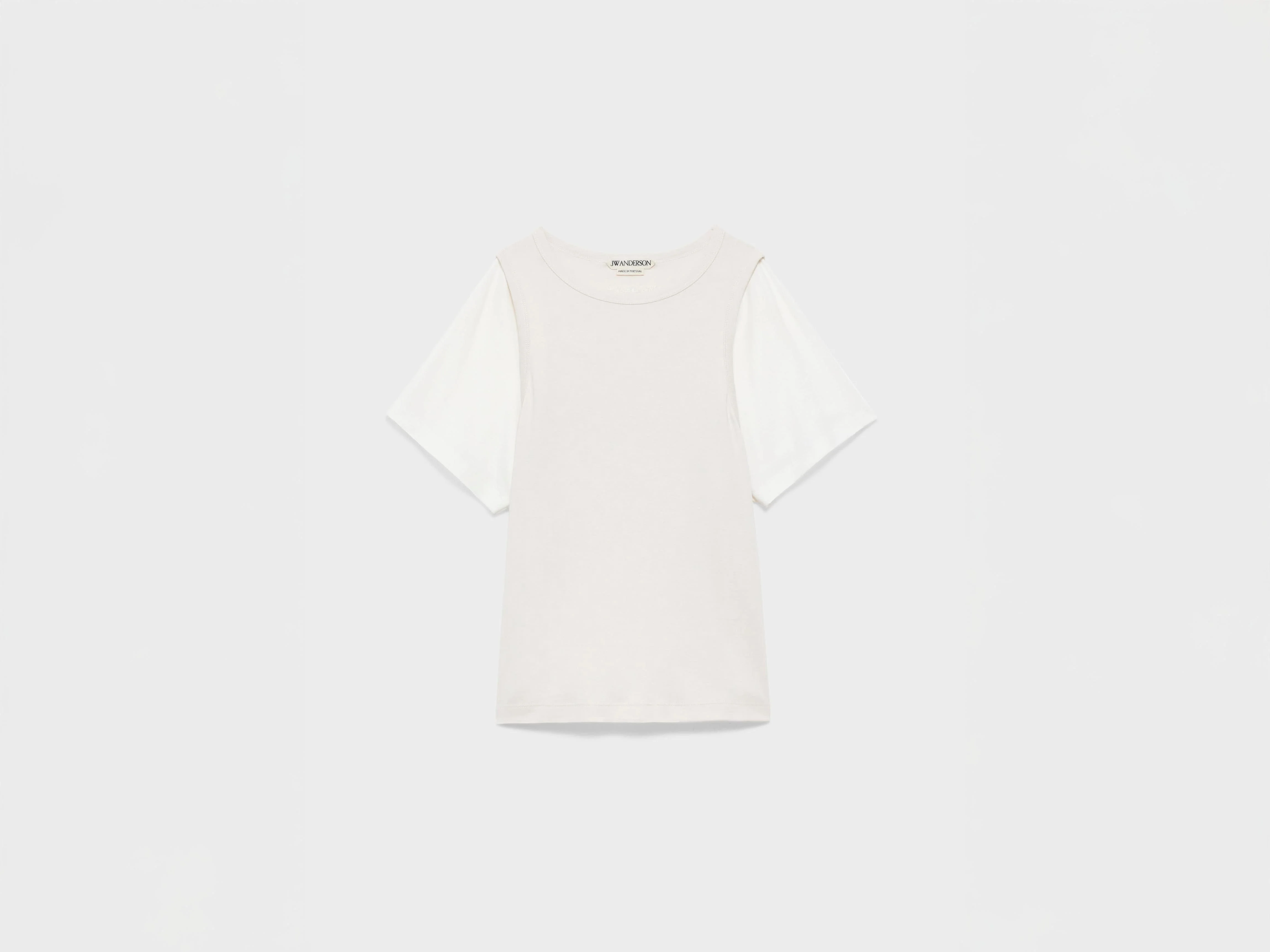 WOMENS DOUBLE-LAYERED T-SHIRT IN LIMESTONE & OFF WHITE - 1