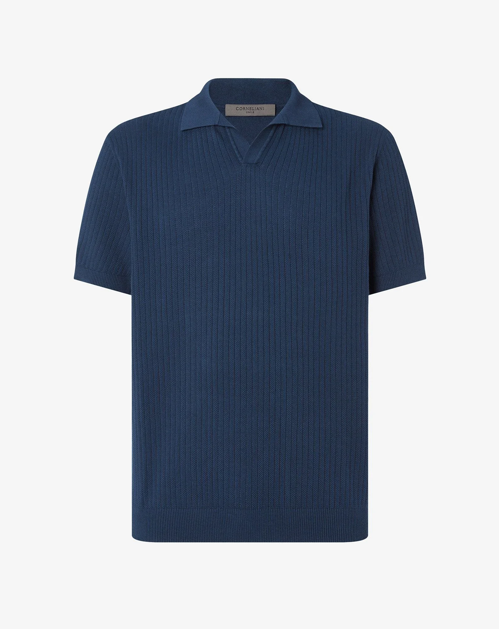 Blue buttonless Pima cotton polo shirt - 1