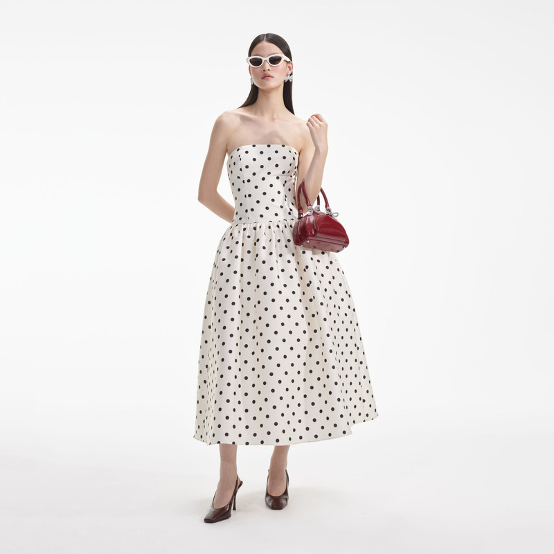 Cream Polka Dot Taffeta Midi Dress - 1