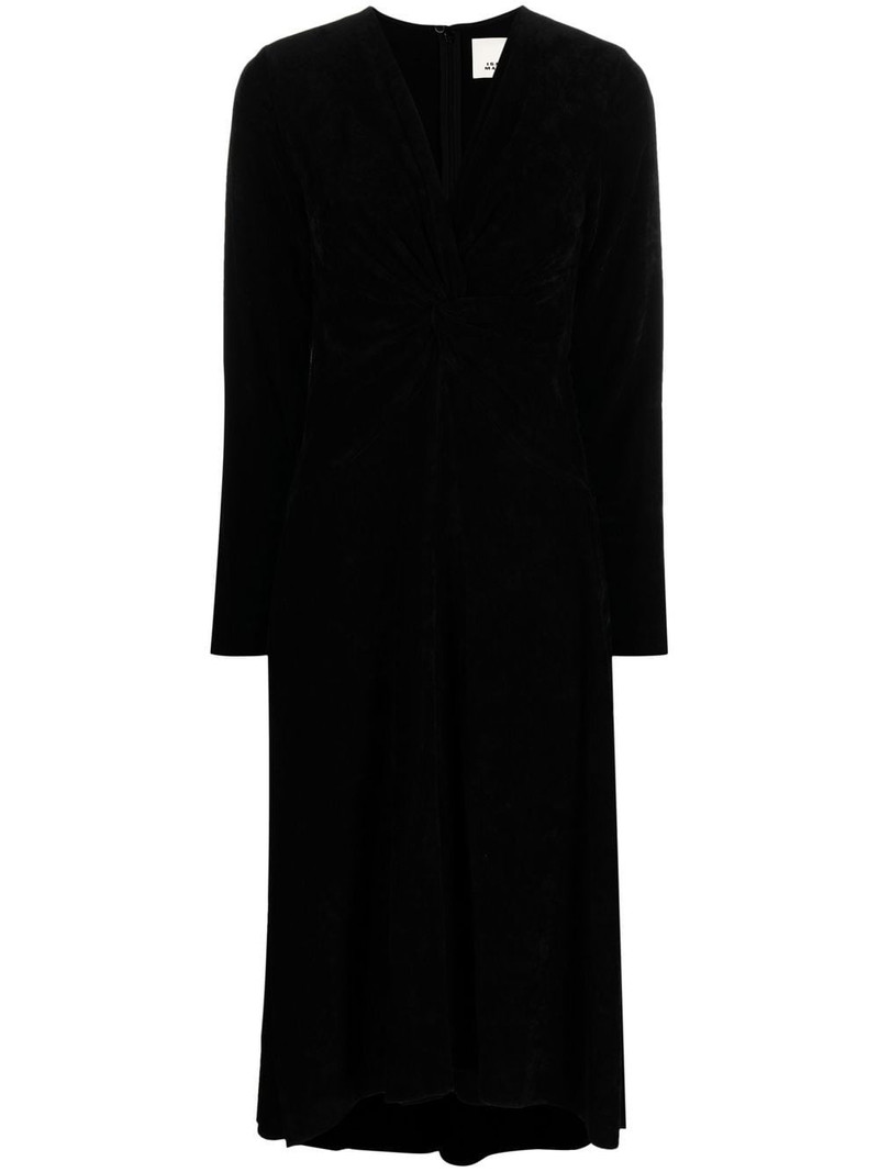 long-sleeved V-neck midi dress 1