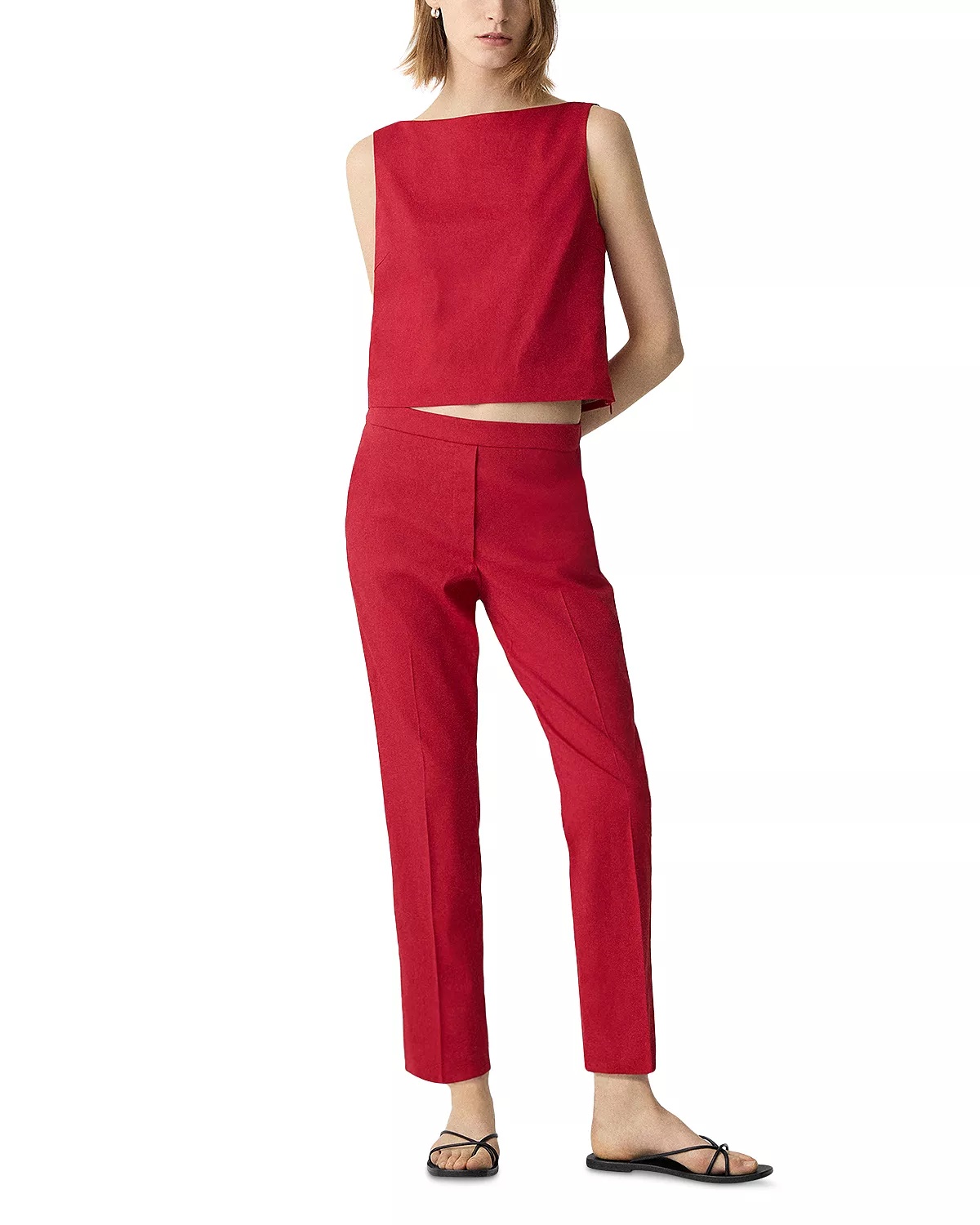 Bateau Neck Linen Cropped Top - 2