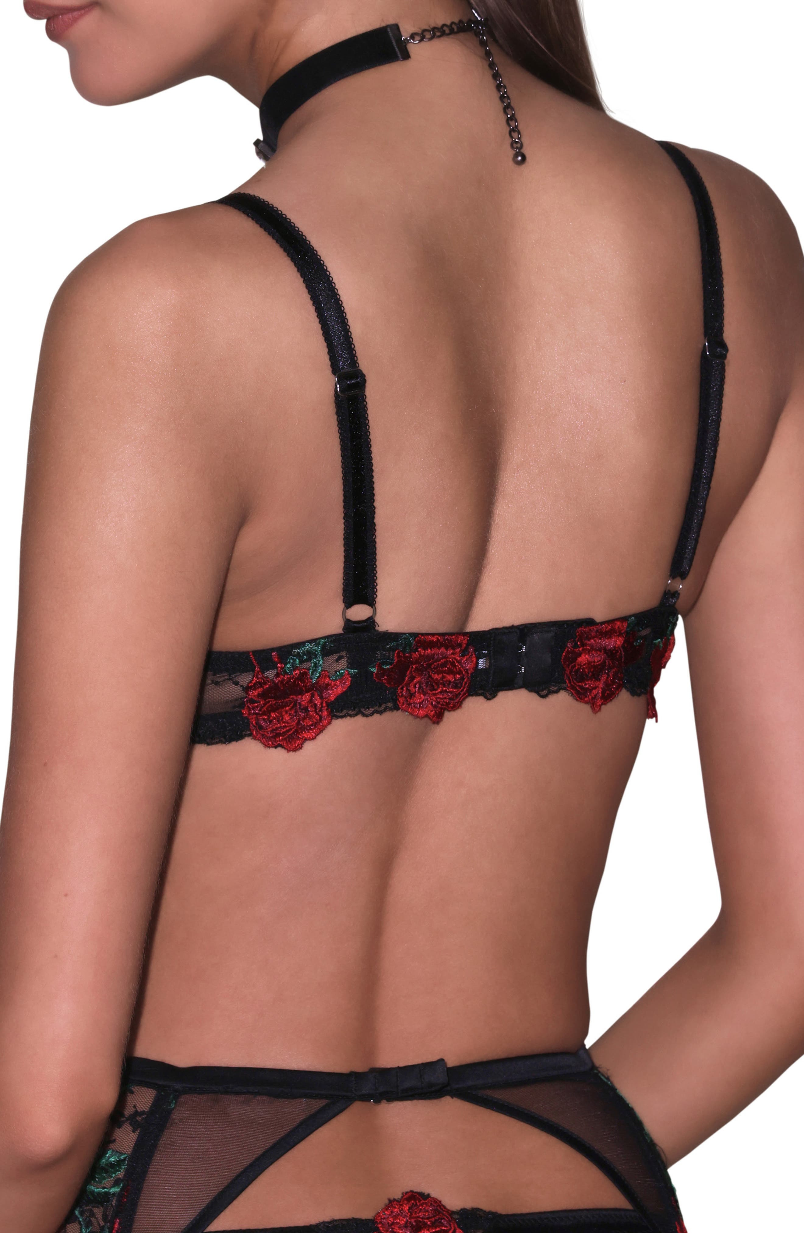 Fleur Du Mal Bleeding Rose Embroidered Underwire Demi Bra in Black at Nordstrom - 2