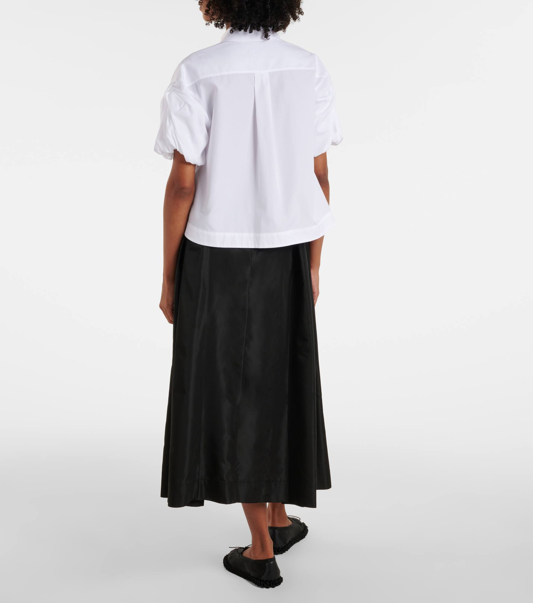 Cropped puff-sleeve cotton poplin shirt - 3
