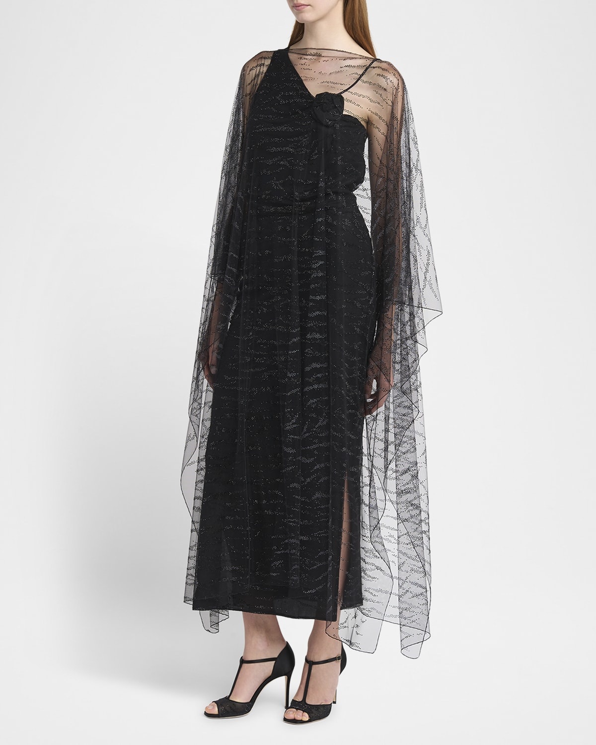 Crystal Embellished Sheer Long Cape - 4