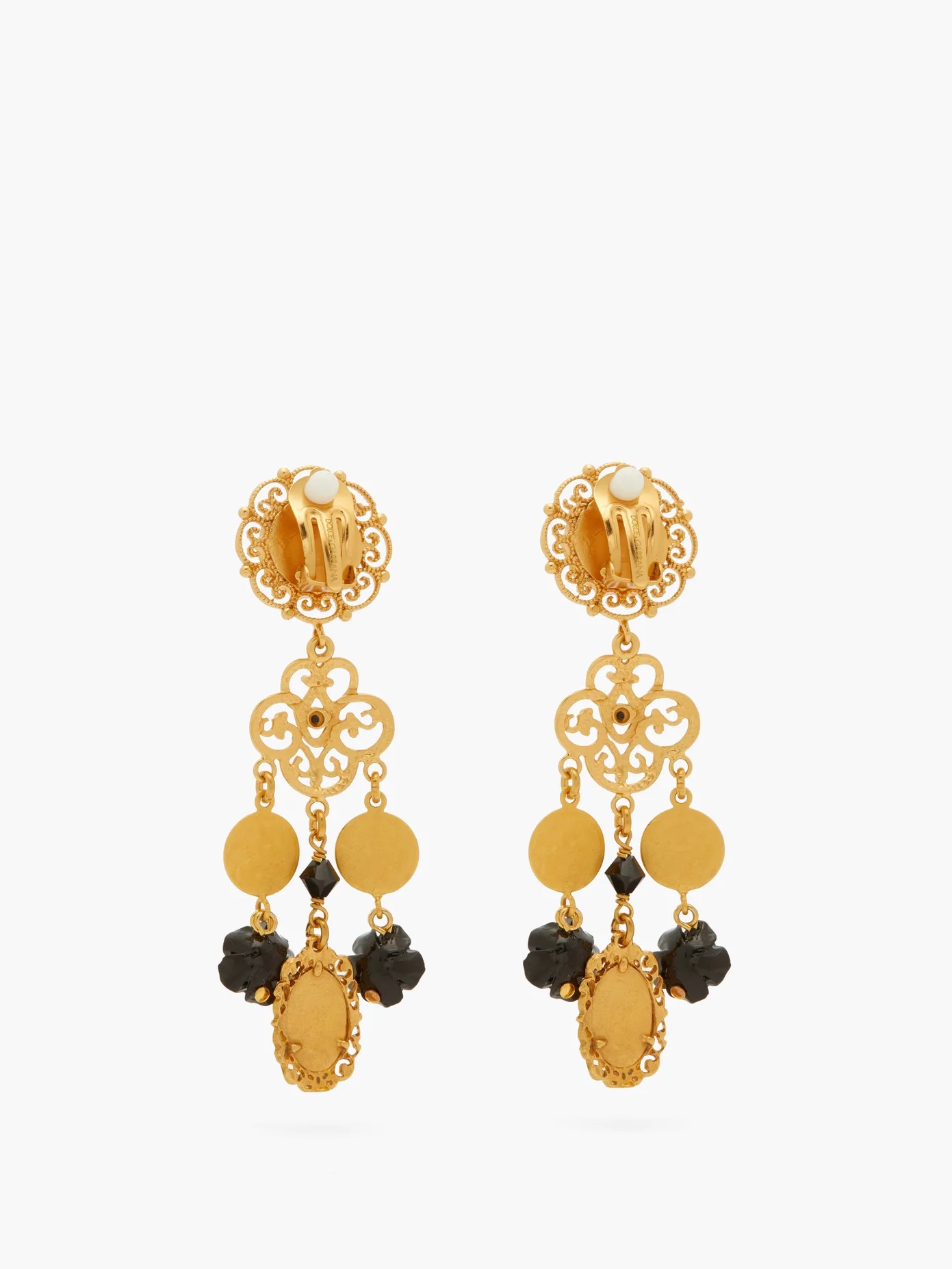 Rose and medallion gold-plated clip earrings - 4