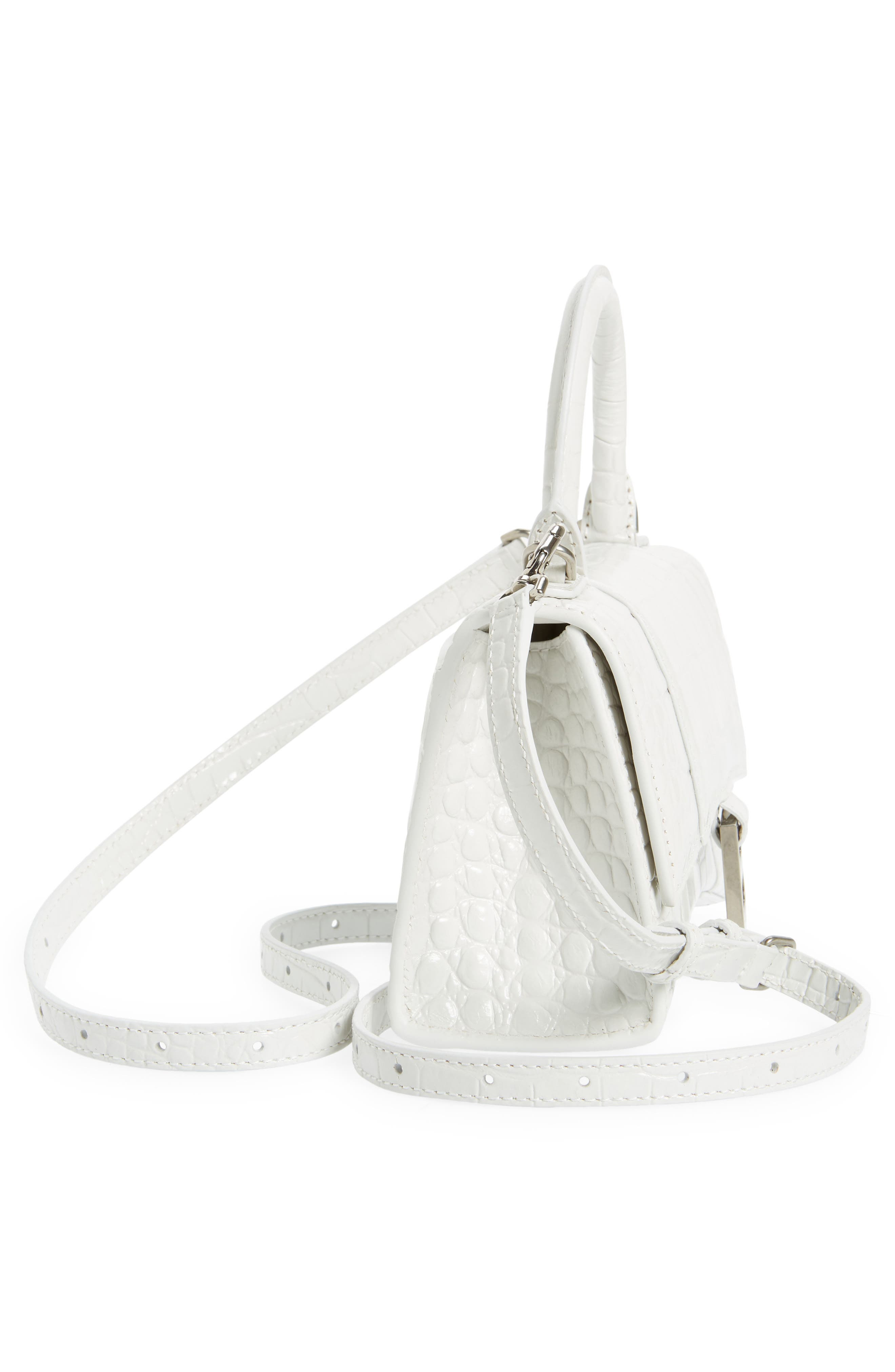 Balenciaga Extra Small Hourglass Croc Embossed Leather Top Handle Bag in White at Nordstrom - 6