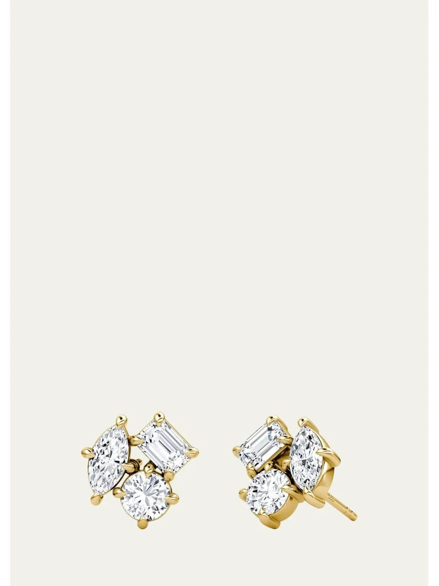 14K Yellow Gold Lab-Grown Diamond Constellation Stud Earrings - 1