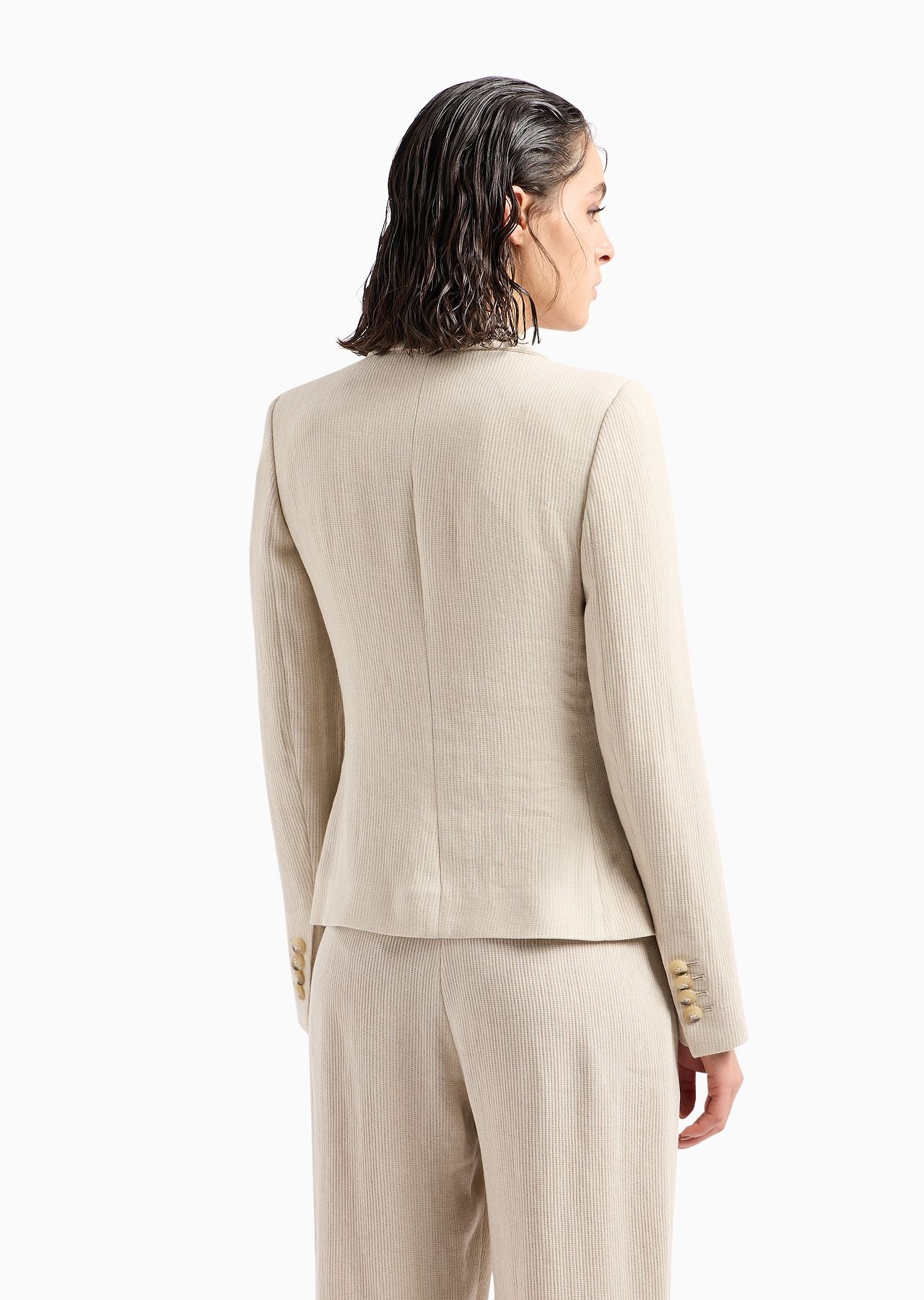 Single-breasted jacket in a linen-blend armure crêpe - 3