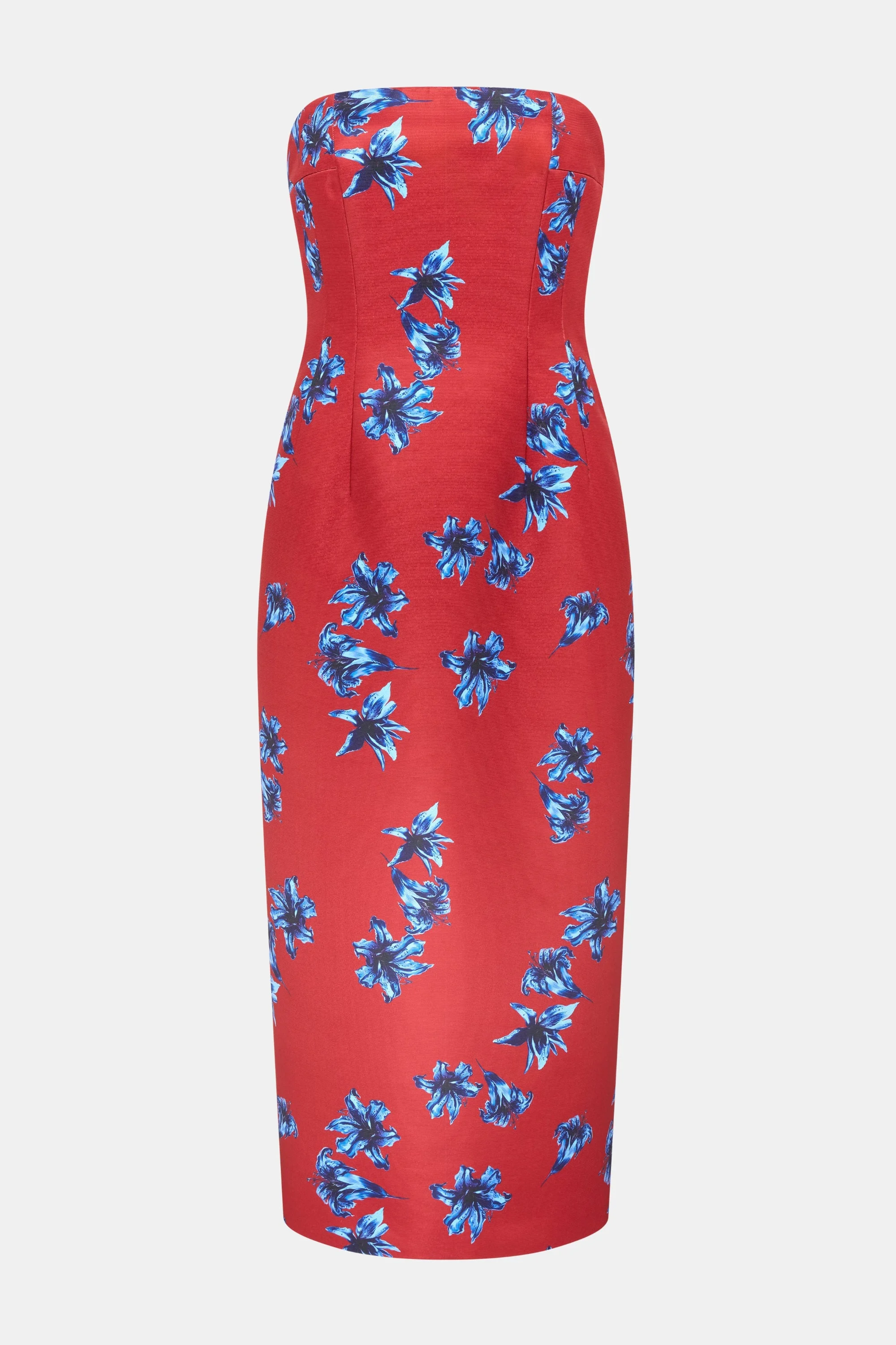 Leila Dress In Red & Blue Festive Lillies Taffeta Faille - 1