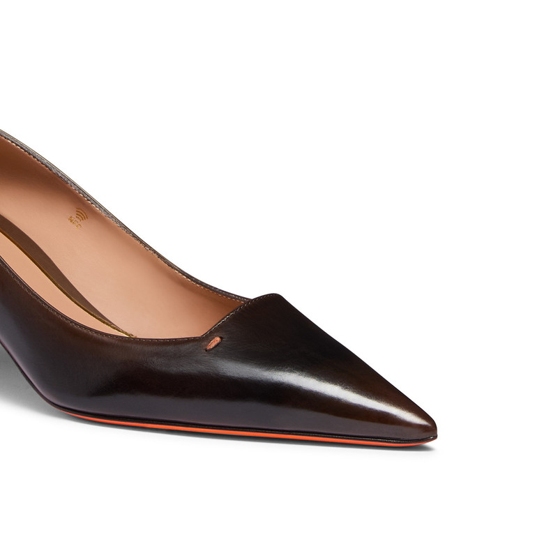 Women's dark brown leather mid-heel pump 5