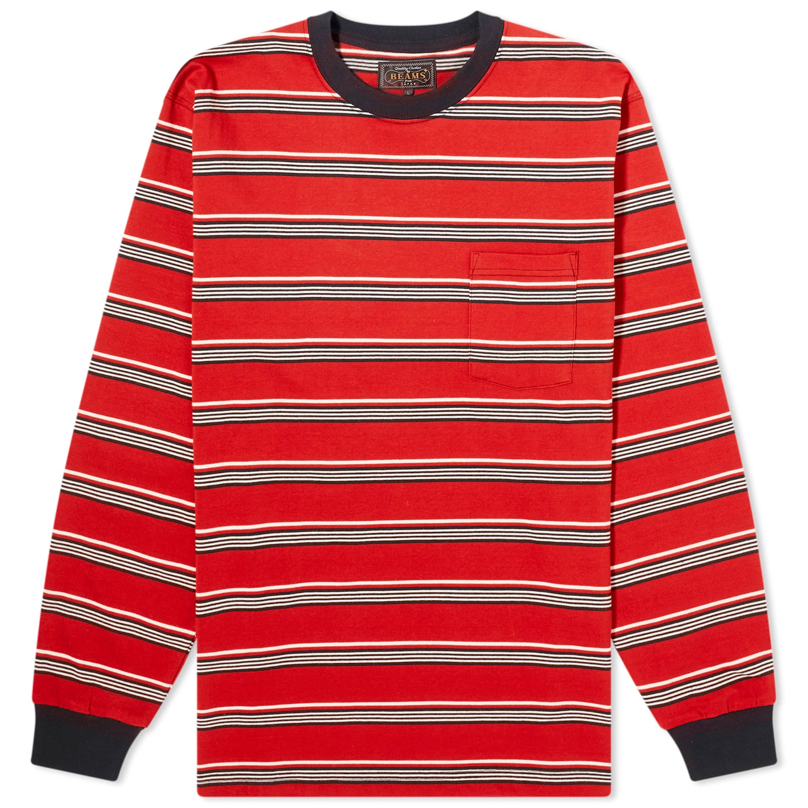 Beams Plus Long Sleeve Multi Stripe Pocket T-Shirt - 1