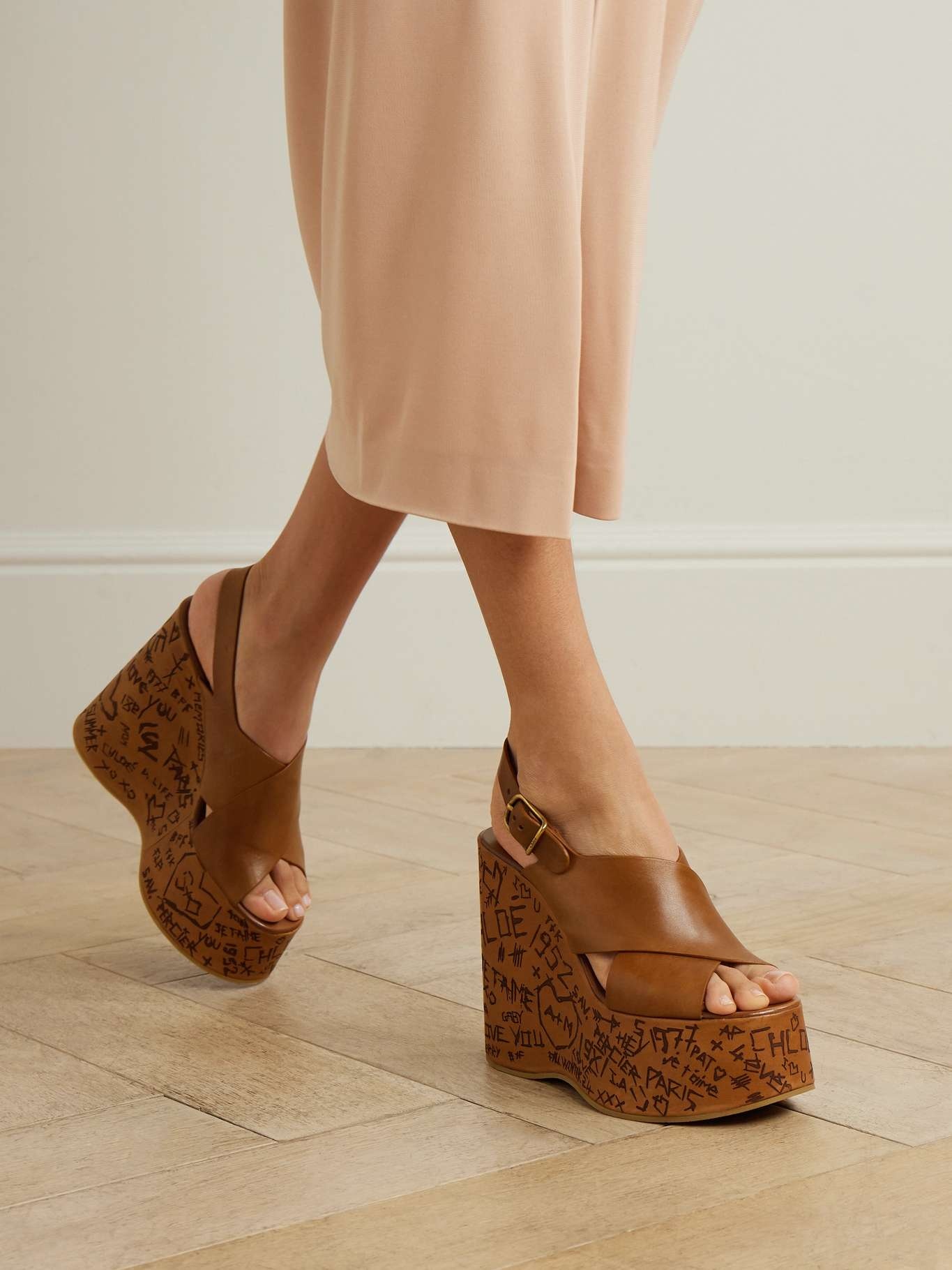 Maxime leather platform wedge sandals Tan - 2