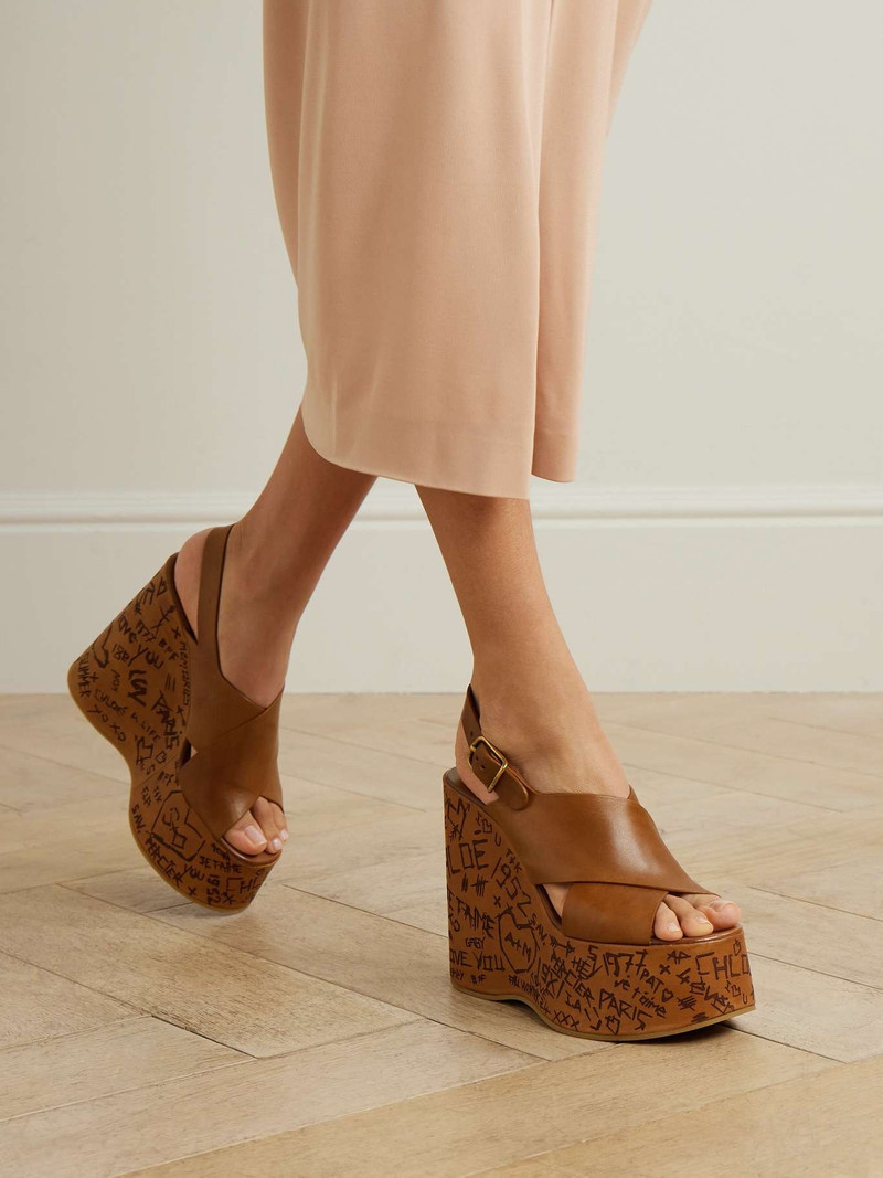 Chloé Maxime leather platform wedge sandals Tan outlook