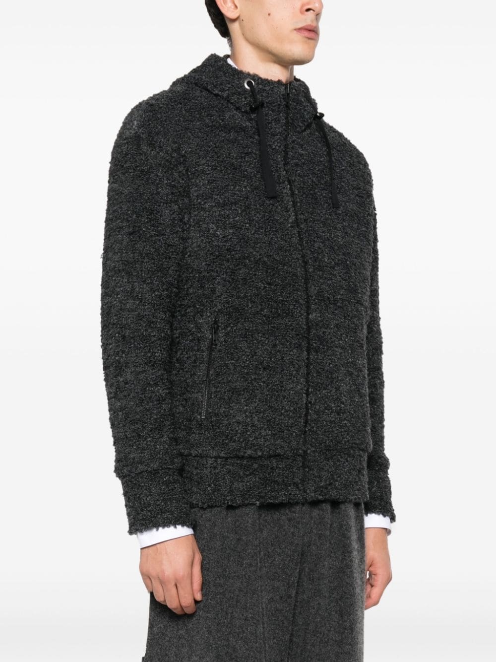 textured drawstring zipped hoodie - 3