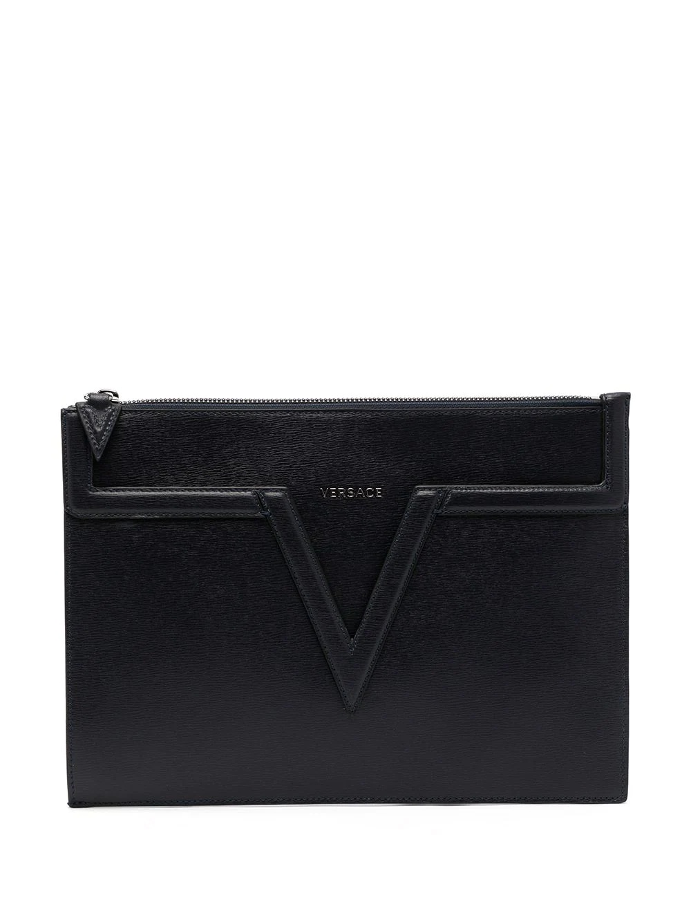 V-detail leather clutch bag - 1