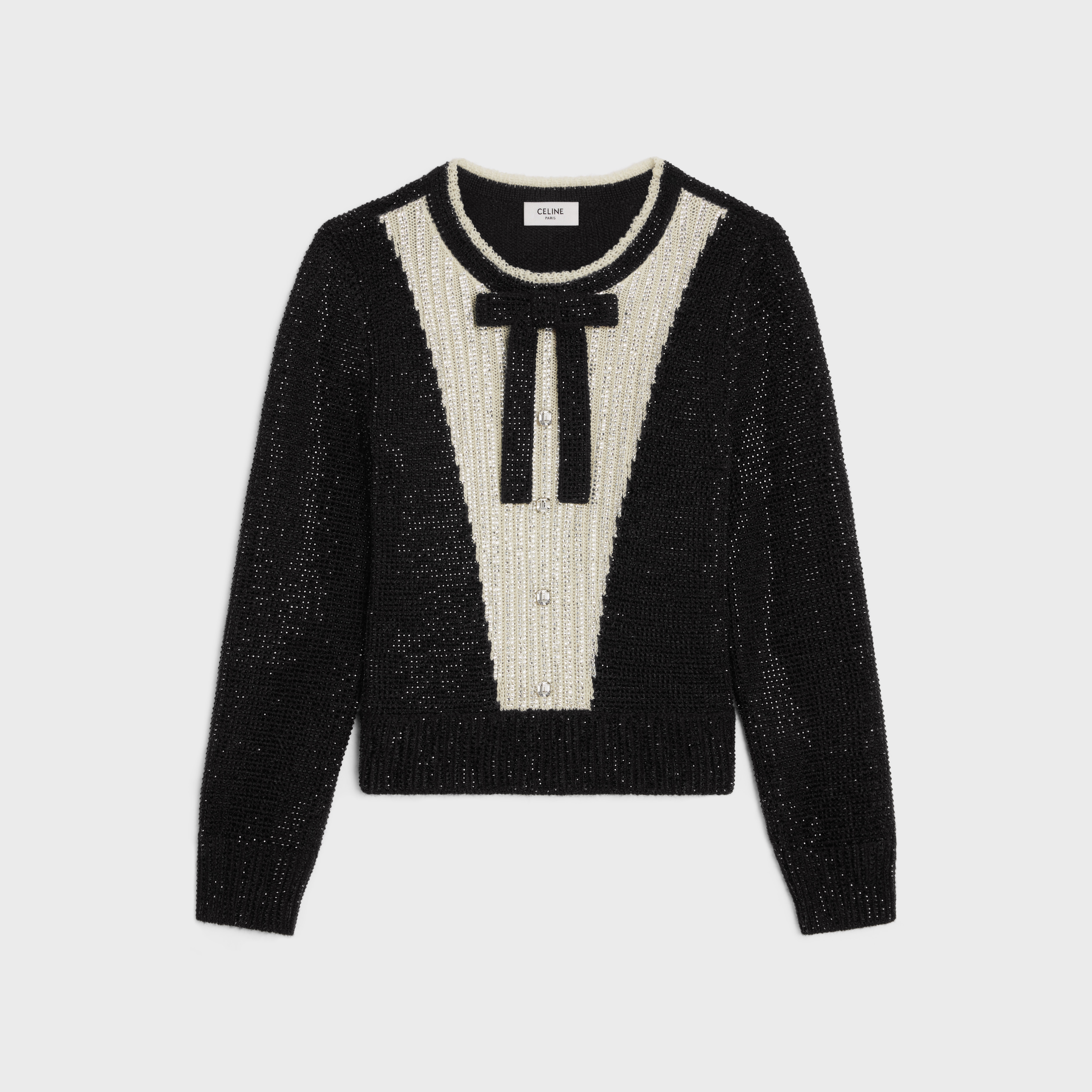crew neck embroidered sweater with bow in alpaca - 1