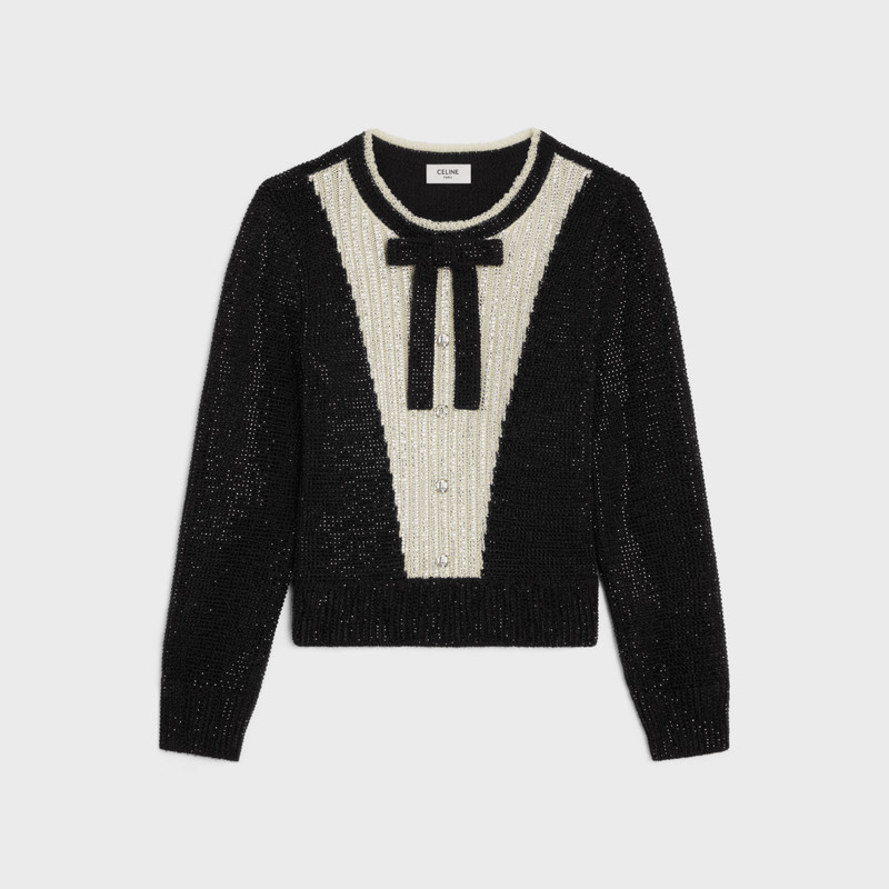 crew neck embroidered sweater with bow in alpaca 1