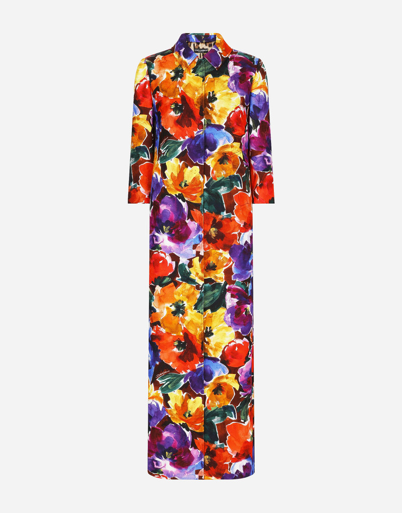 Long brocade coat with abstract flower print 1