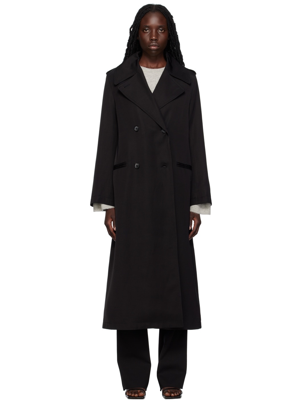 Black Fluid Trench Coat - 1