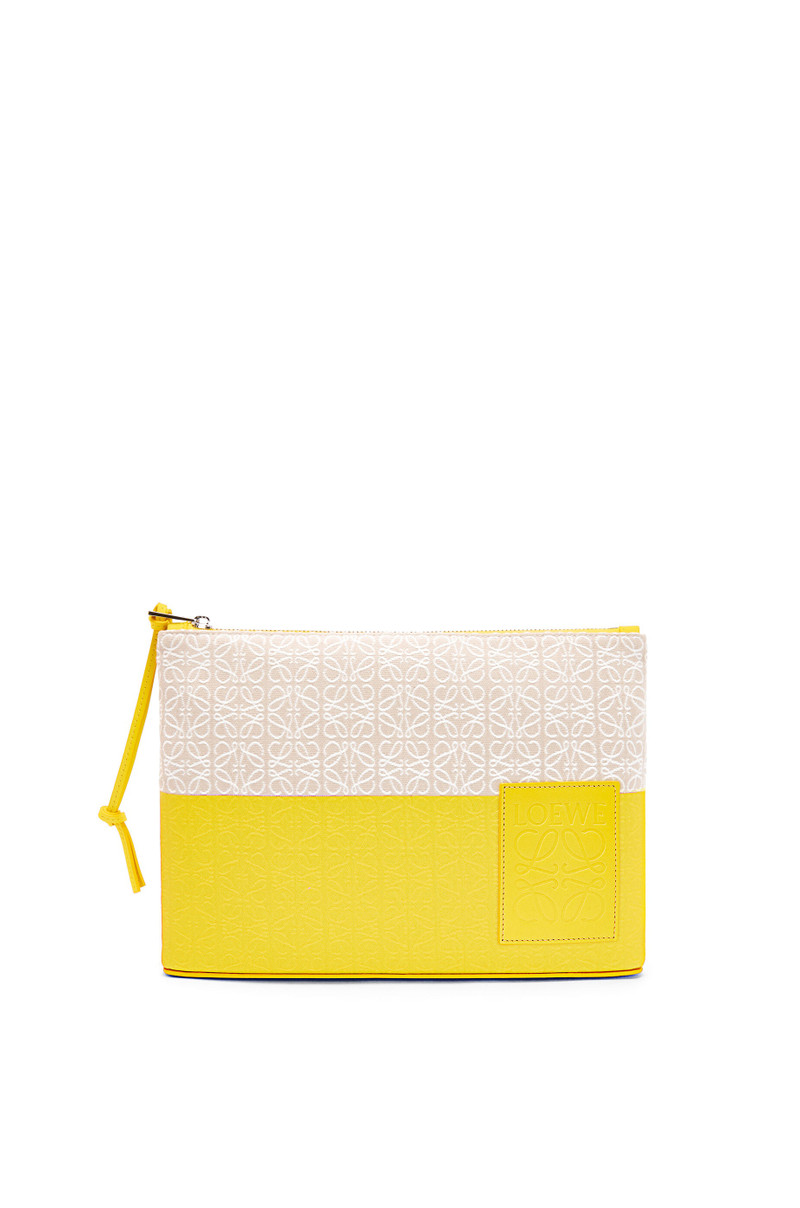 Oblong pouch in jacquard and calfskin 1