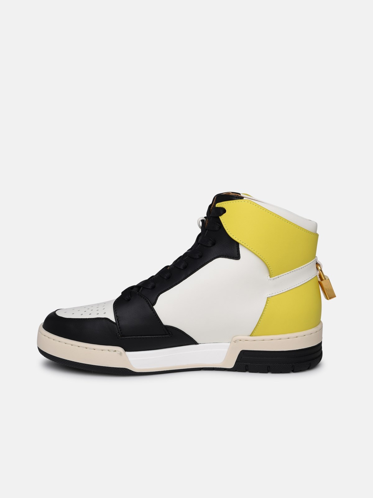 'AIR JON' WHITE AND YELLOW LEATHER SNEAKERS - 3