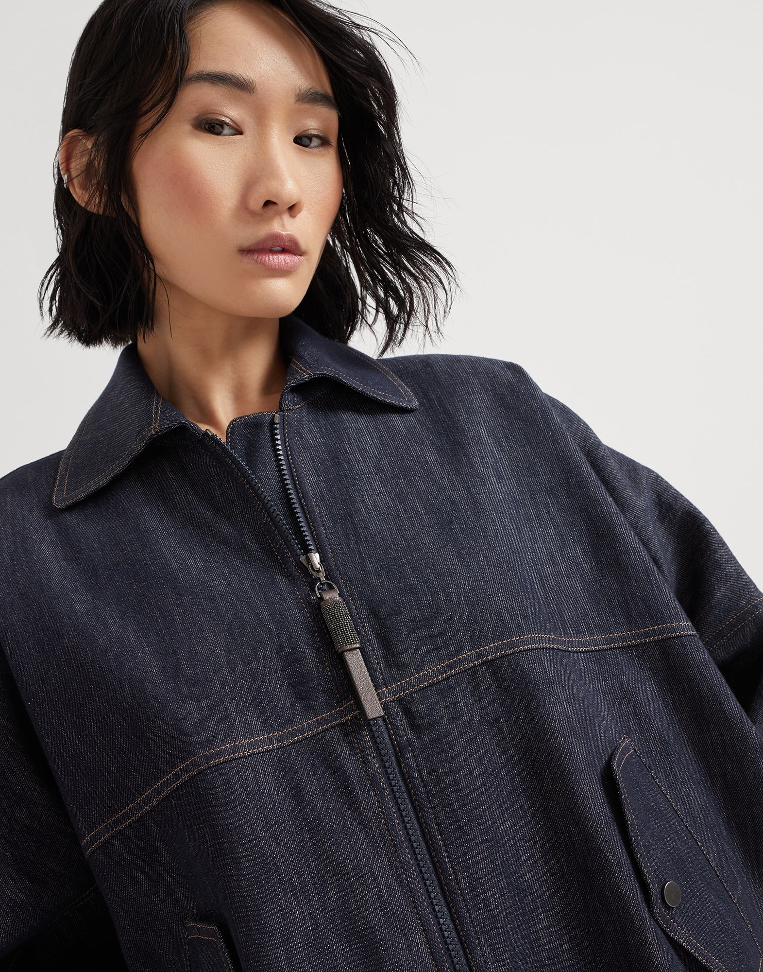 ジャケット BRUNELLO CUCINELLI Denim-effect twill bomber jacket with shi Brunello Cucinelli Denim-effect twill bomber jacket with