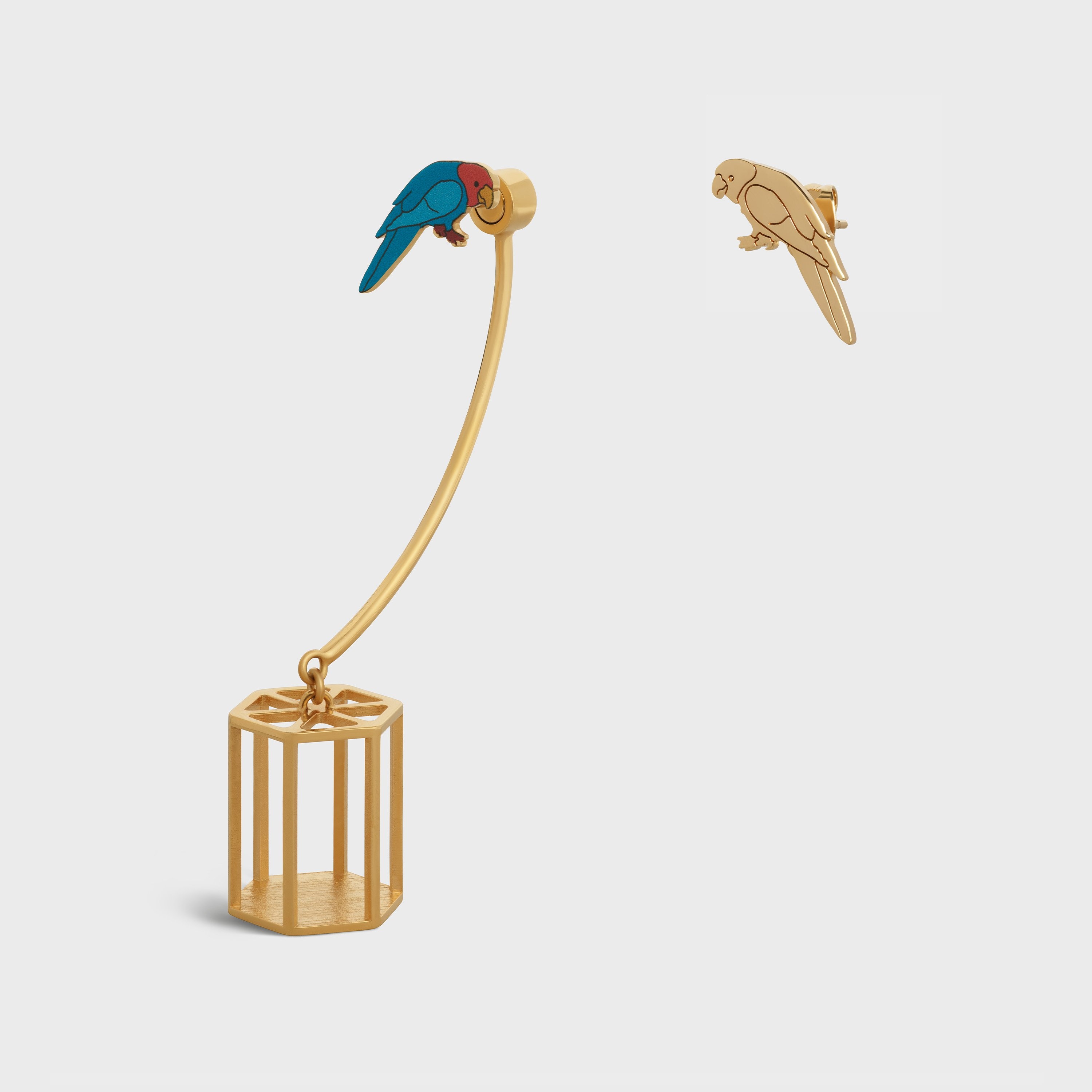 ANIMALERIE PARROT EARRING IN BRASS WITH GOLD FINISH AND MULTICOLOUR PRINT - 2