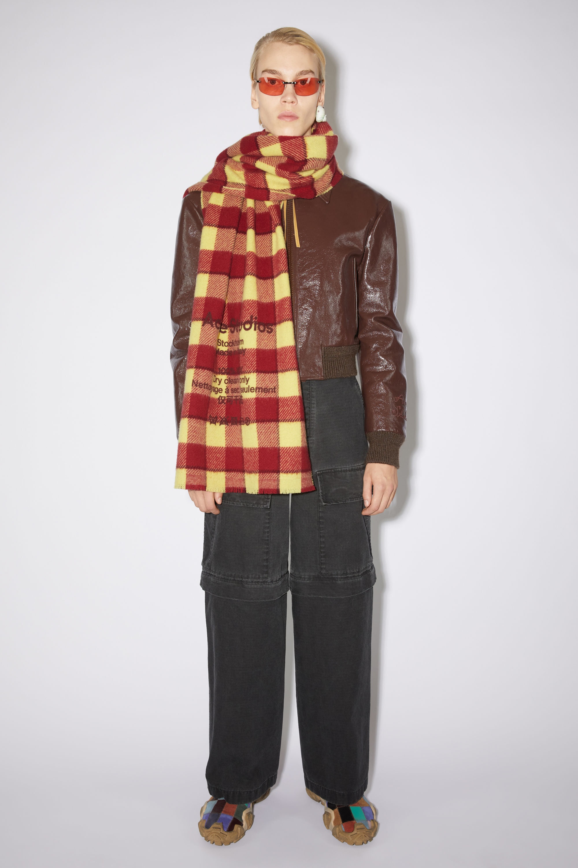 Check wool scarf - Burgundy/yellow - 3