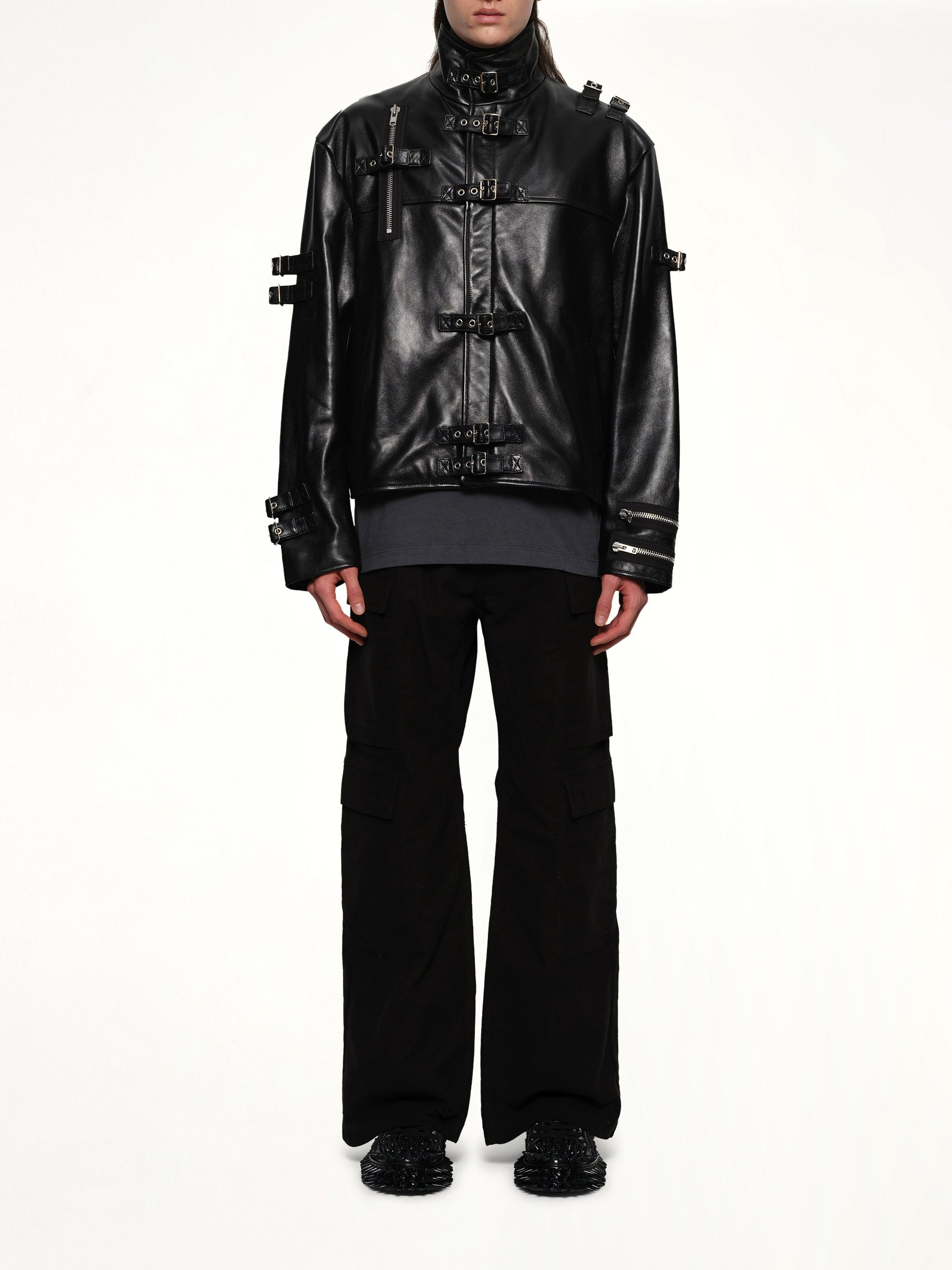 Buckle Overload Leather Jacket in Black - 7