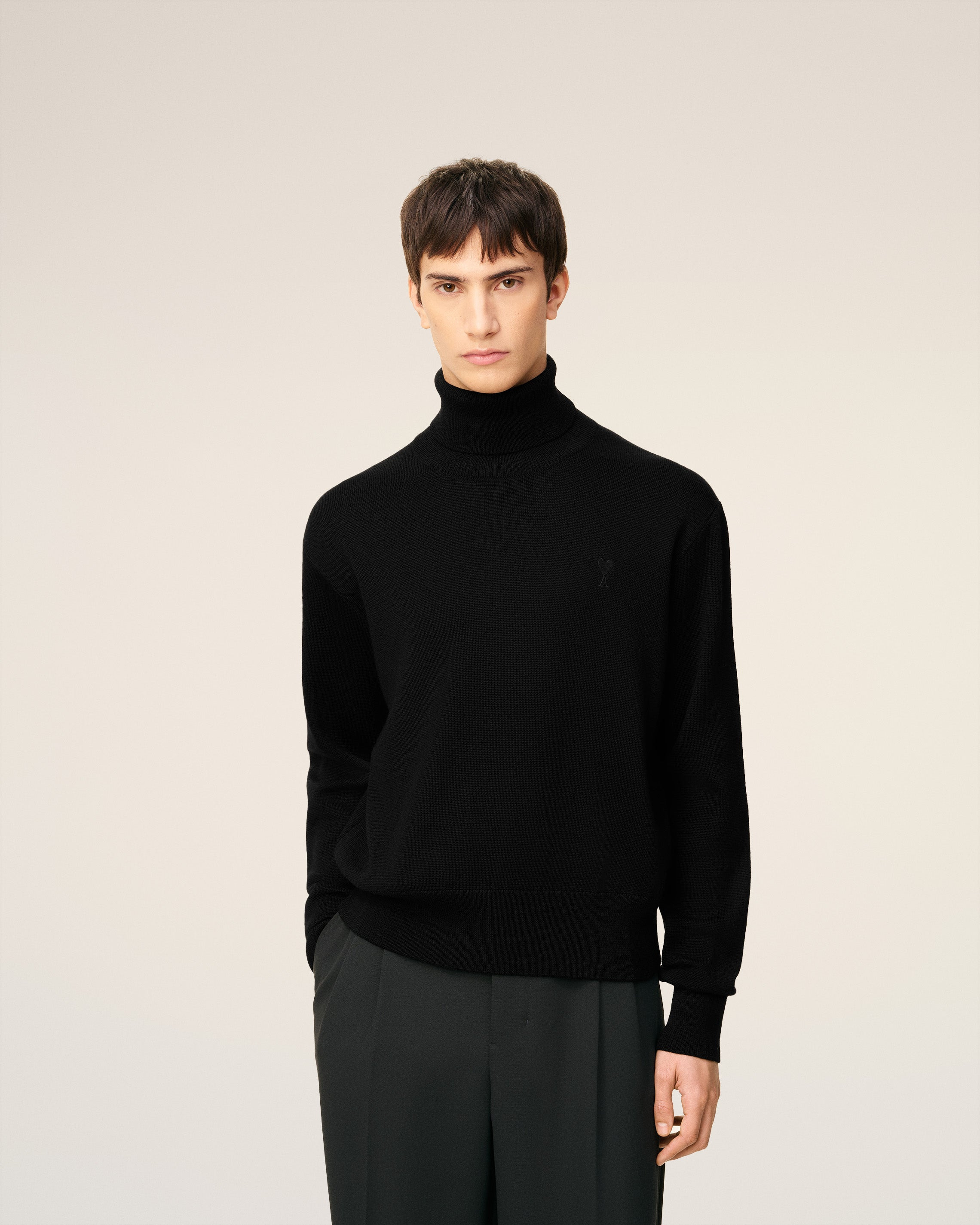 BLACK WOOL AMI DE COEUR TURTLE NECK SWEATER - 3